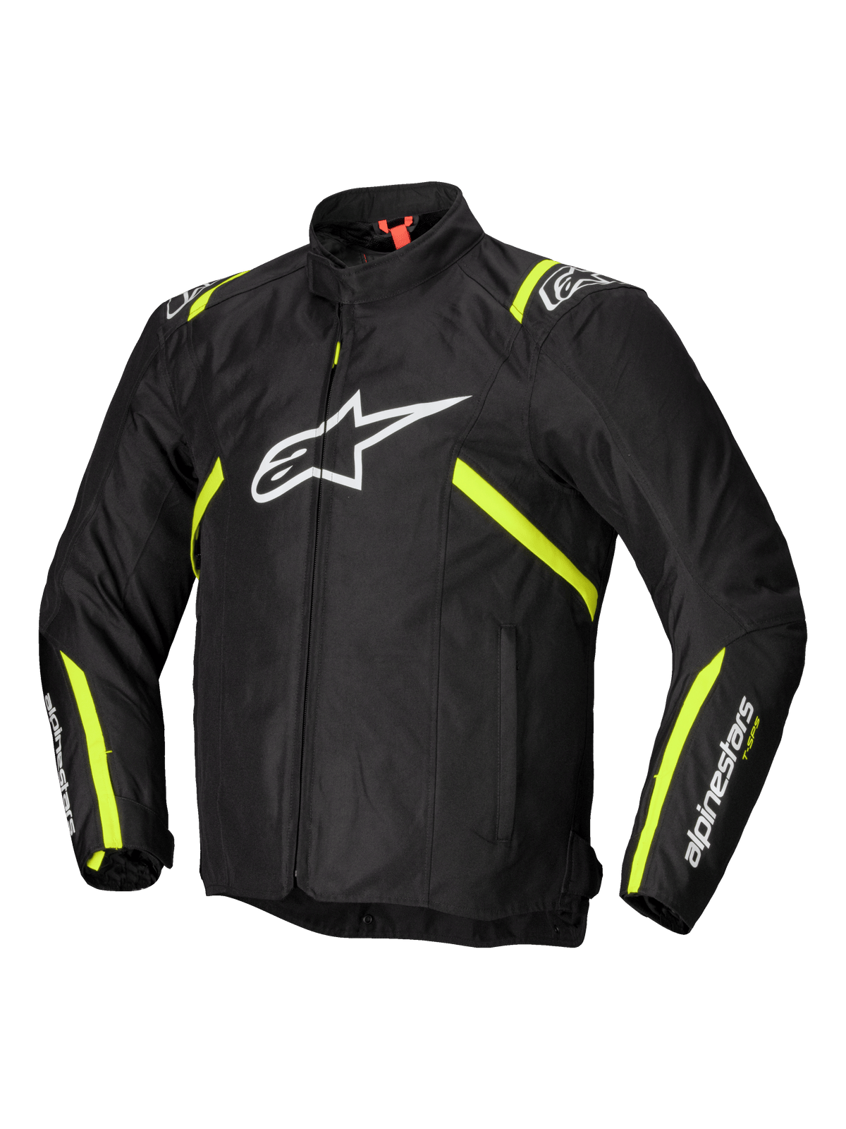 Alpinestars T-SPS V2 Waterproof, casaco de moto desportivo para homem, preto com detalhes em branco e amarelo fluo, impermeável, com proteções certificadas CE