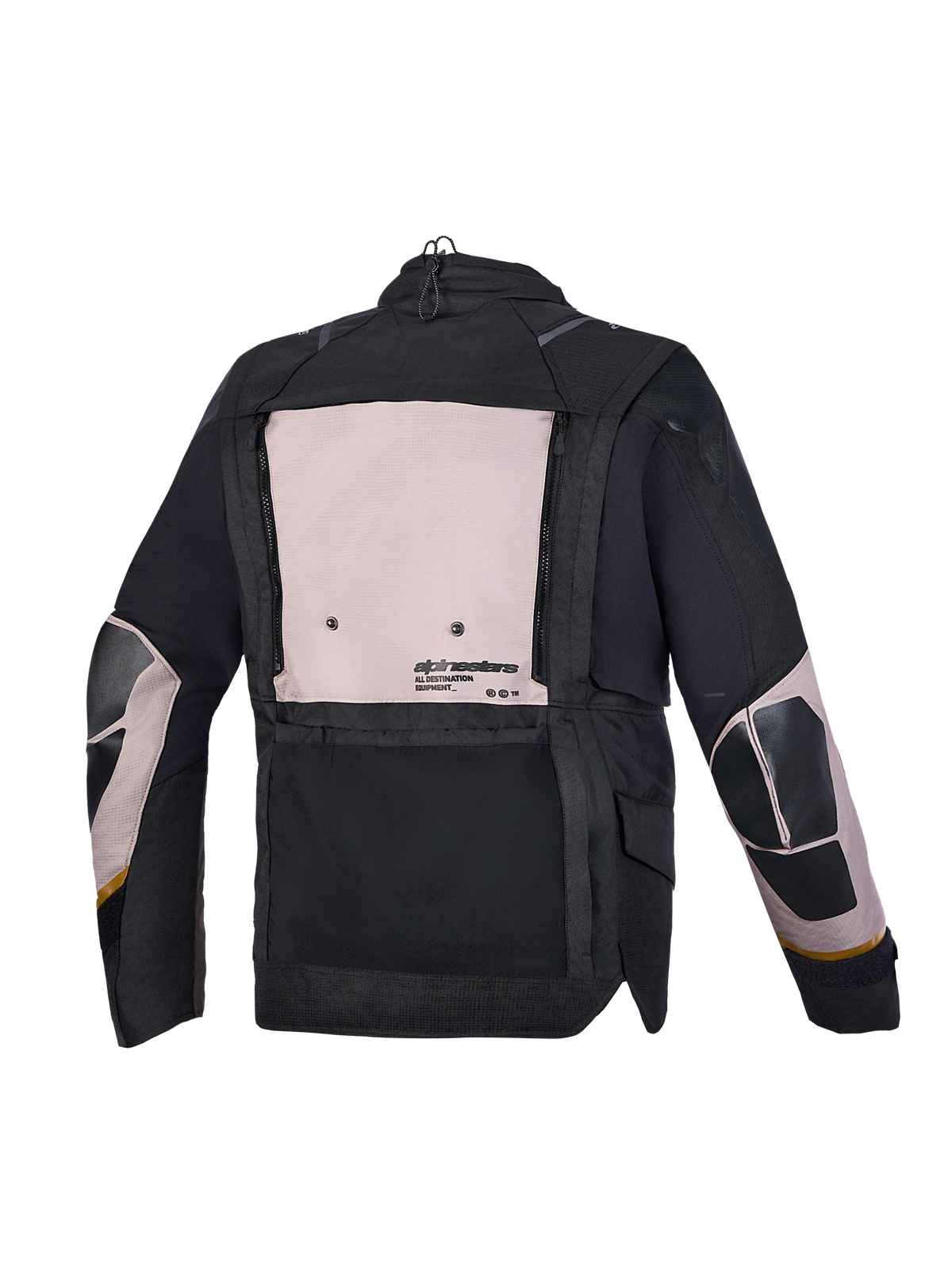 Alpinestars Harok V2 Drystar, casaco de moto todo-o-terreno, alumínio, cor castanha e preto, vista traseira mostrando painéis de ventilação modular e compartimentos de arrumação