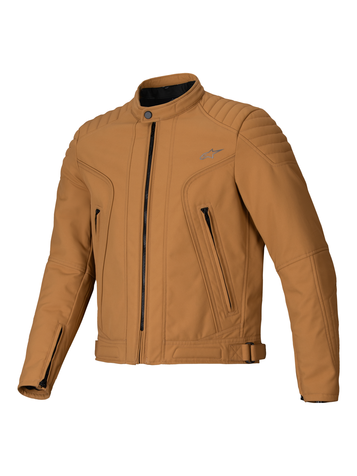 Casaco Alpinestars Clayton WR, Utility Brown Light Gold, casaco de motociclista em tecido com painéis acolchoados nos ombros e antebraços, design urbano de corte slim com bolsos com fecho de correr e acabamento repelente à água.