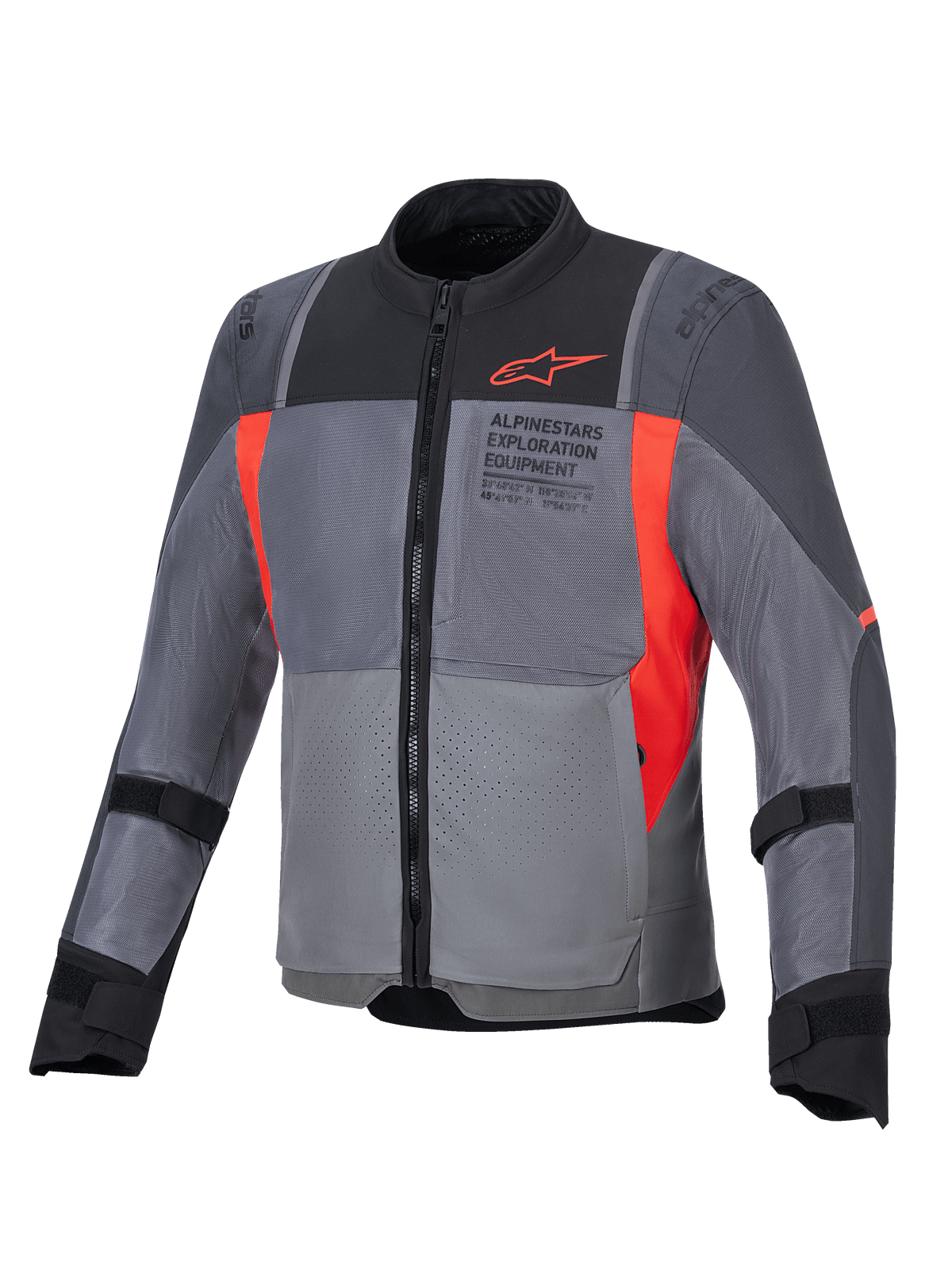 Alpinestars ST-2 Air Jacket, Men's Gray and Red Textile Motorcycle Touring Jacket with ventilated mesh and CE protection.
