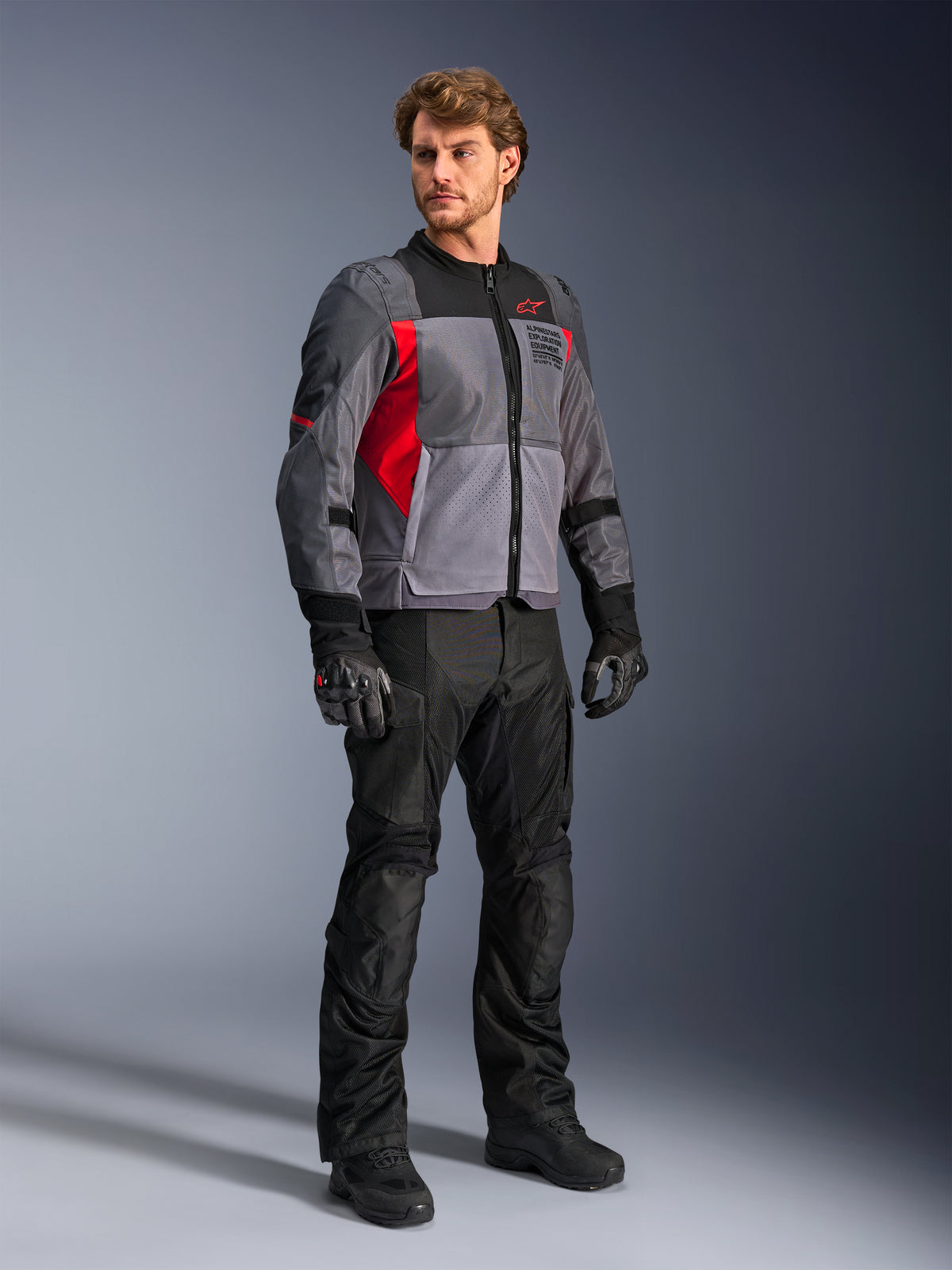 Alpinestars ST-2 Air Jacket, Gray and Red textile motorcycle jacket with mesh panels for adventure touring.