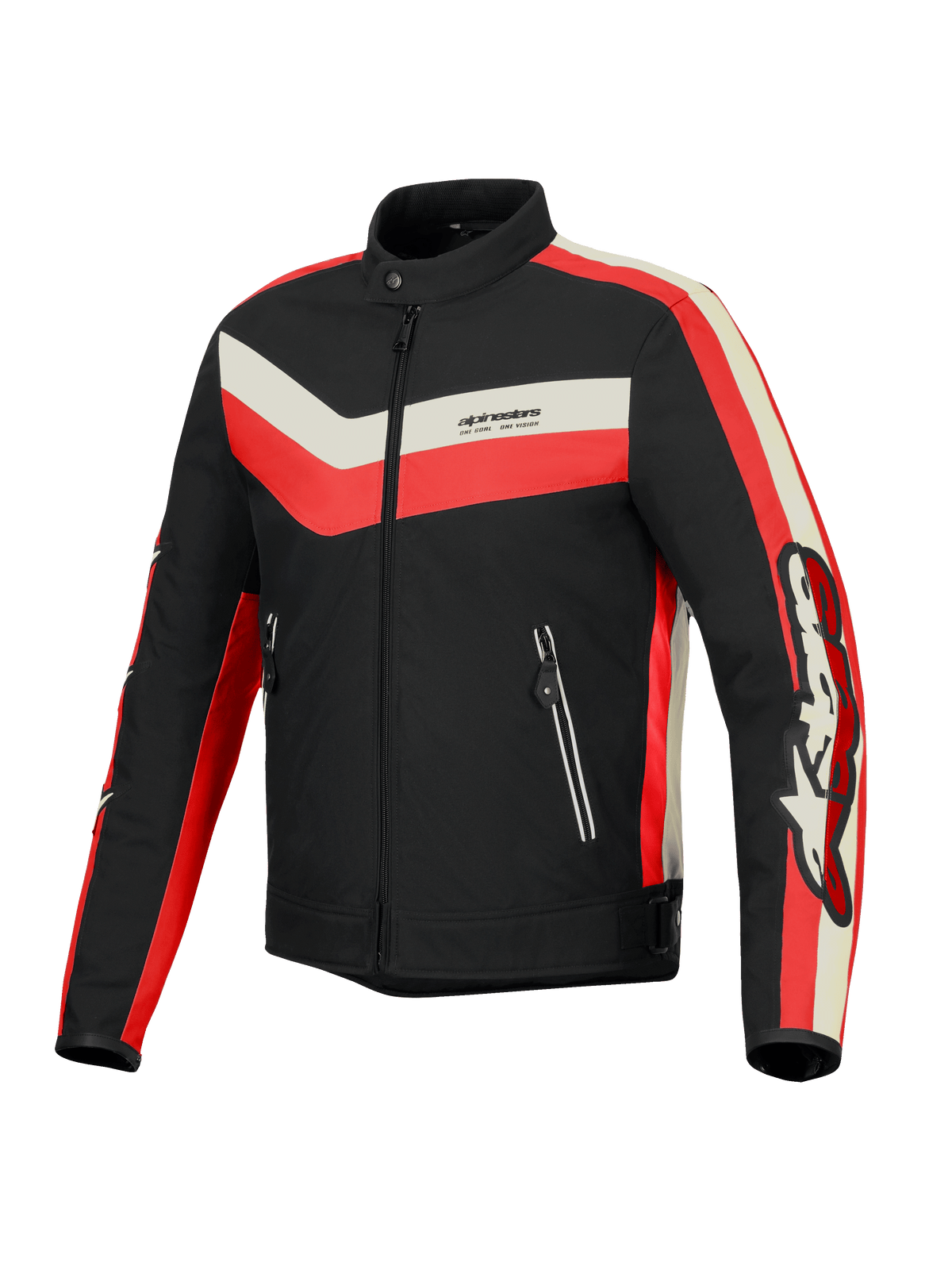 Alpinestars T-Dyno WR Jacket, casaco de moto para homem, preto, vermelho e ecru, certificado CE com corte biker vintage e resistente à água