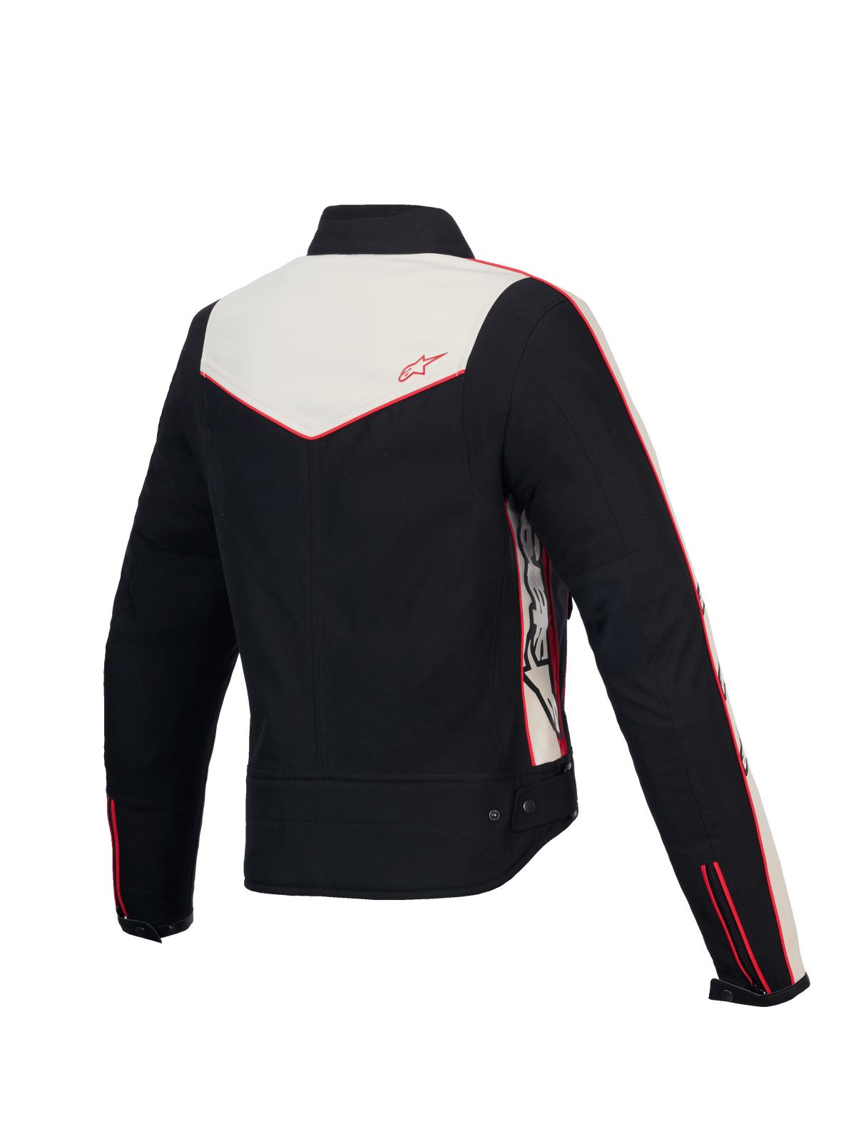 Alpinestars Stella T-Dyno WR Jacket, casaco de moto têxtil feminino, vista traseira, preto, crú e vermelho brilhante, proteção certificada CE