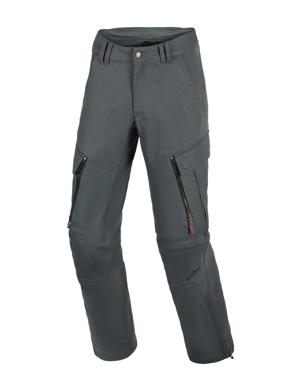 Calças Alpinestars Borrego Drystar®, calças de aventura para motociclismo, cinza antracite, com aspeto de lona encerada, aberturas de ventilação com fecho nas coxas e bolsos cargo, construção têxtil durável com painéis reforçados nos joelhos
