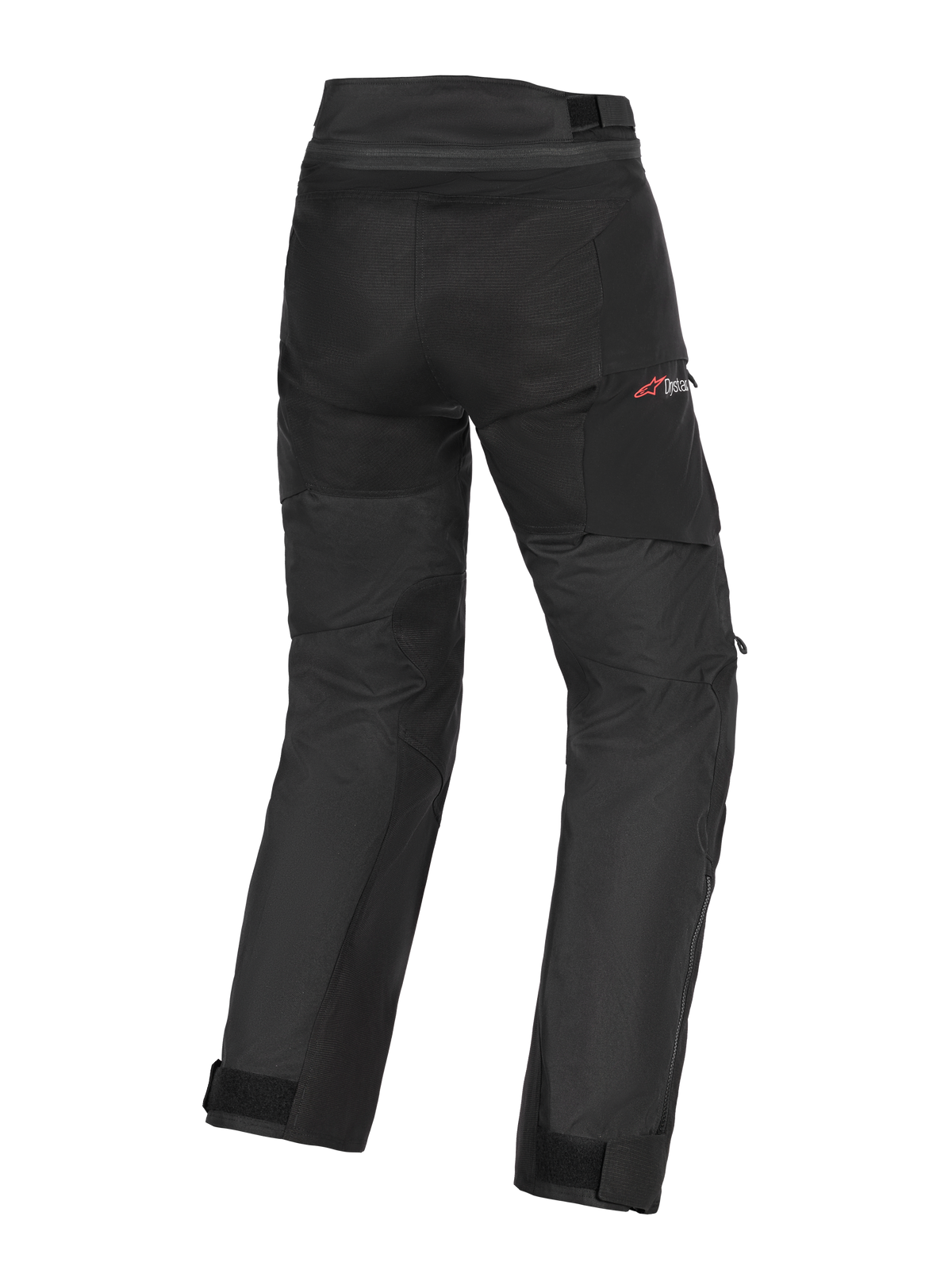 Alpinestars Andes V4 Drystar® Pants - Short, Motorcycle Pants, Black, rear view featuring reinforced seat and leg panels, red Drystar logo on the hip, adjustable waist and ankle straps, durable textile construction for adventure touring