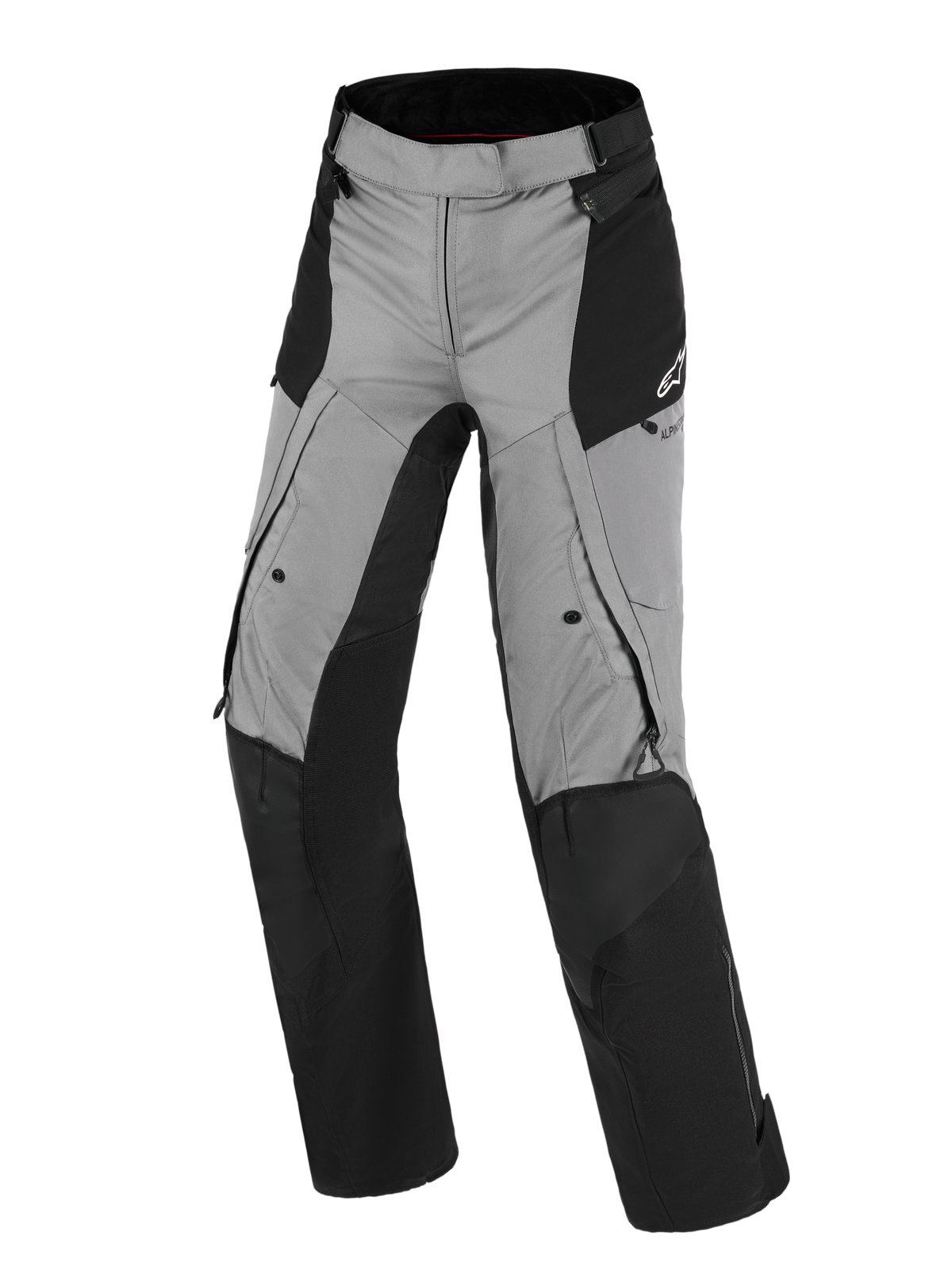 Alpinestars Stella Andes V4 Drystar® Pants, calças de motociclismo para mulher, pretas e cinzento escuro, design de touring de aventura com têxtil impermeável, áreas reforçadas nos joelhos e no assento, aberturas de ventilação e bolsos com fecho, logótipo Alpinestars na anca
