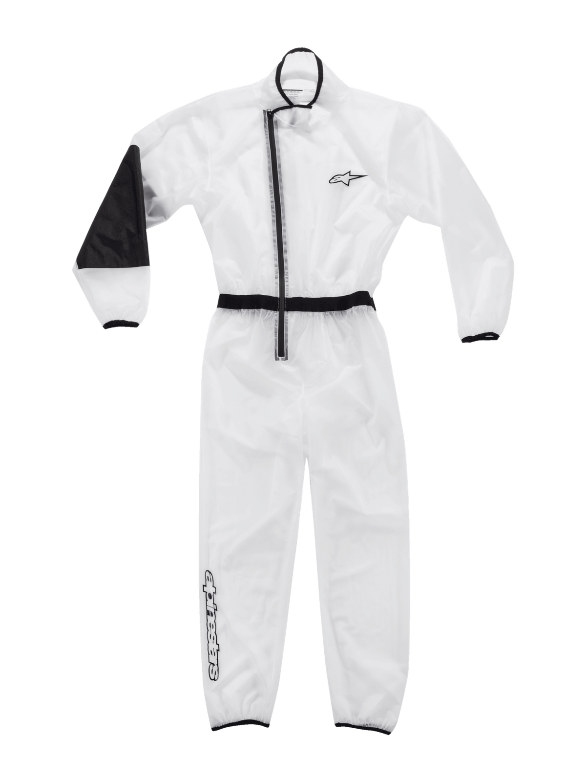 Alpinestars macacão impermeável para kart e kart jovem, fato transparente com detalhes pretos e cotovelo reforçado.