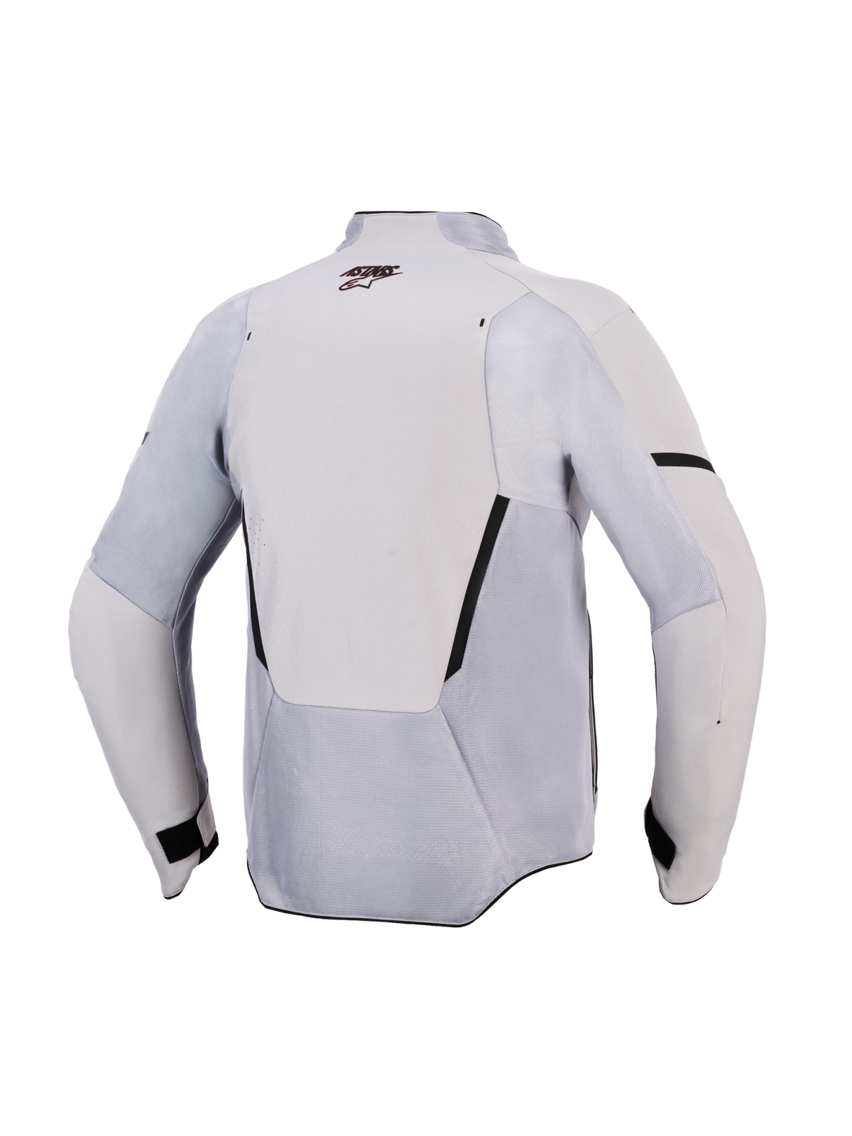 Casaco Alpinestars Aeroshell Airflow, casaco de motociclismo, cinzento médio antracite, vista traseira com painéis de ventilação em malha e perfurações a laser, têxtil elástico leve com design de corte desportivo para desempenho em tempo quente
