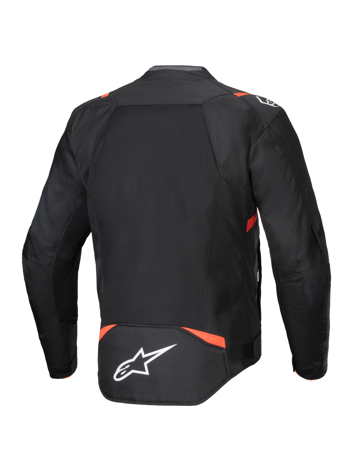 Alpinestars T-SPS Air V2, casaco de moto preto e vermelho fluorescente com malha ventilada, vista traseira