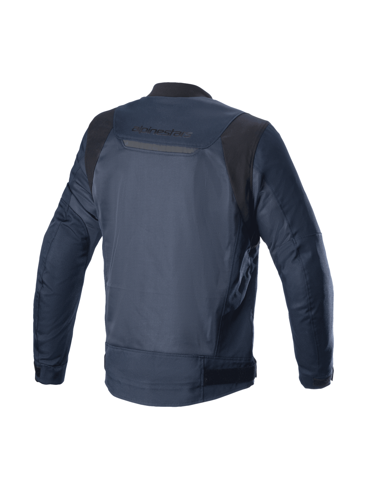 Casaco de moto Alpinestars Luc V2 Air para homem, azul-marinho e preto, vista traseira com malha e pormenor refletor.