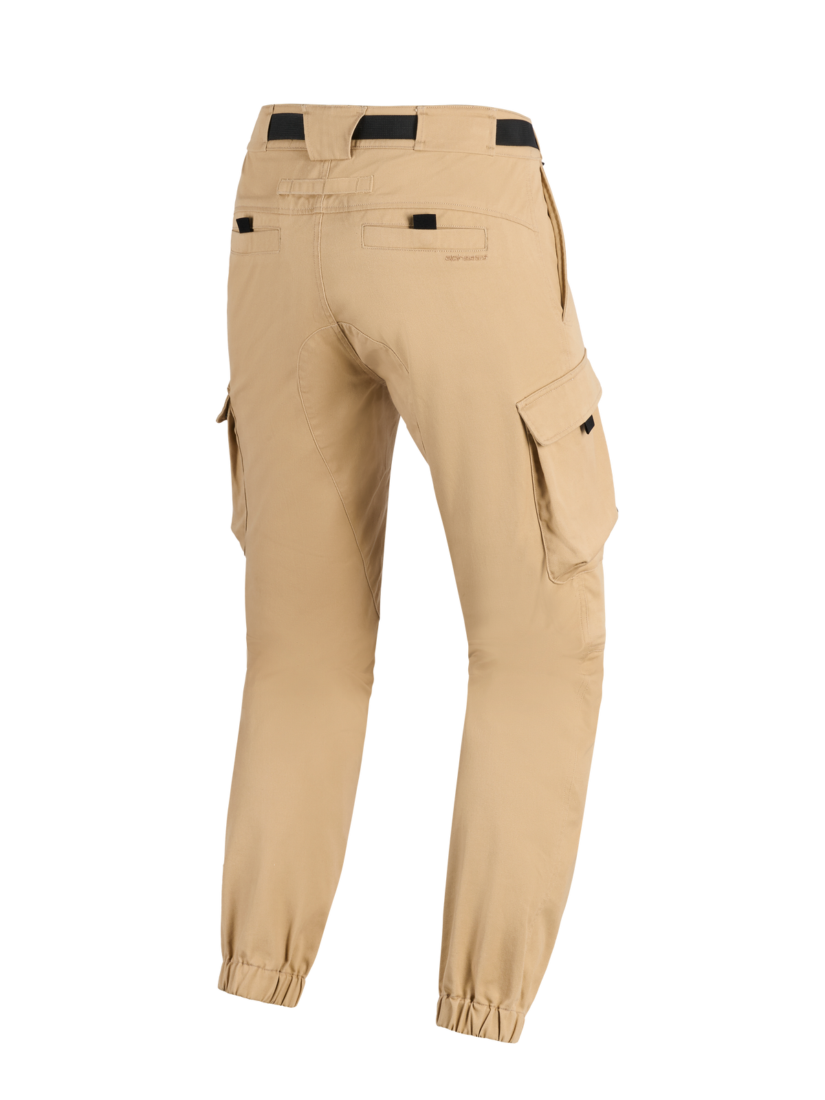 Alpinestars Flex-AST Cargo Pants - Short, calças de motociclismo urbanas, bege claro, vista traseira mostrando bolsos cargo laterais, bainhas elásticas nos tornozelos e bolsos traseiros com detalhes pretos, design contemporâneo robusto