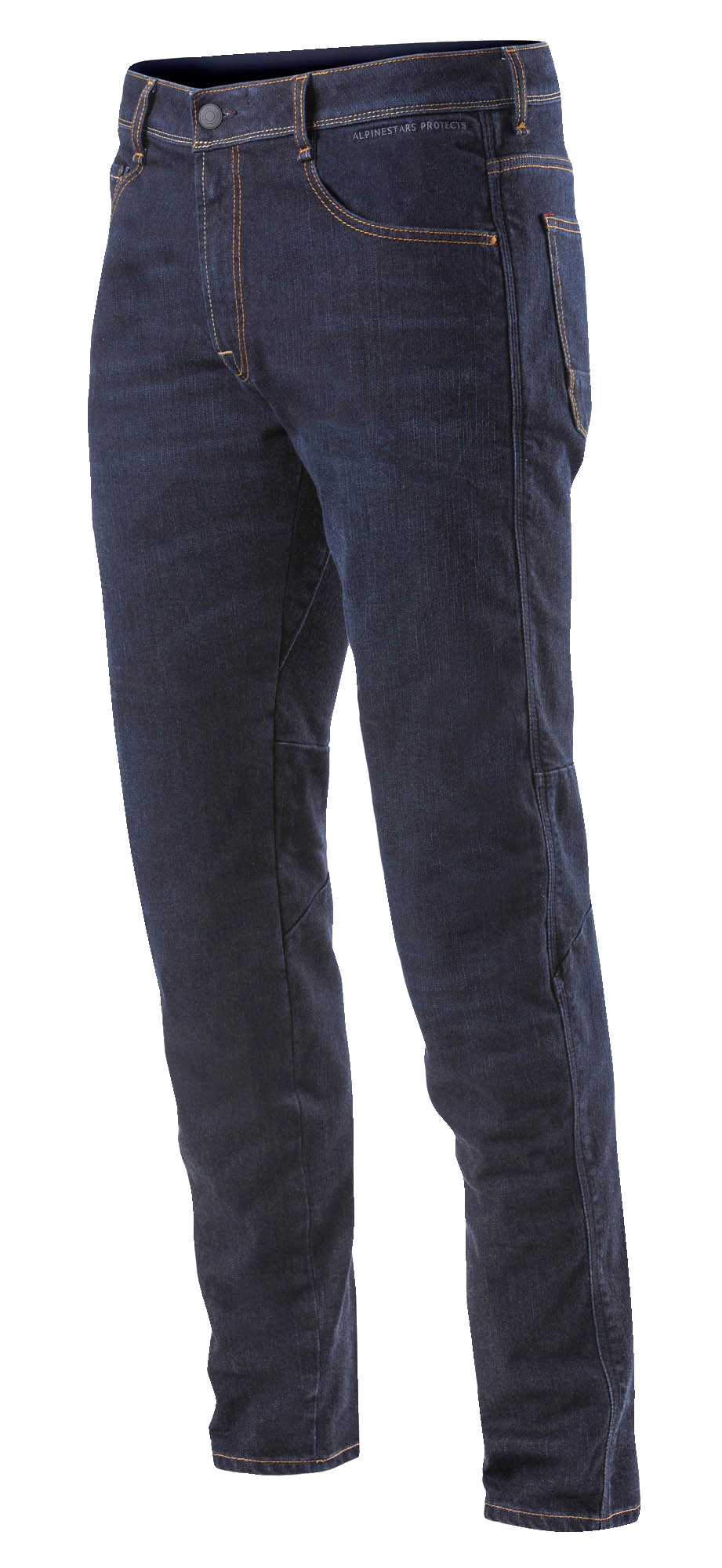 Alpinestars Radium Denim Pants, calças de ganga de moto para homem, azul Rinse Plus, em ganga Cordura elástica com joelheiras.