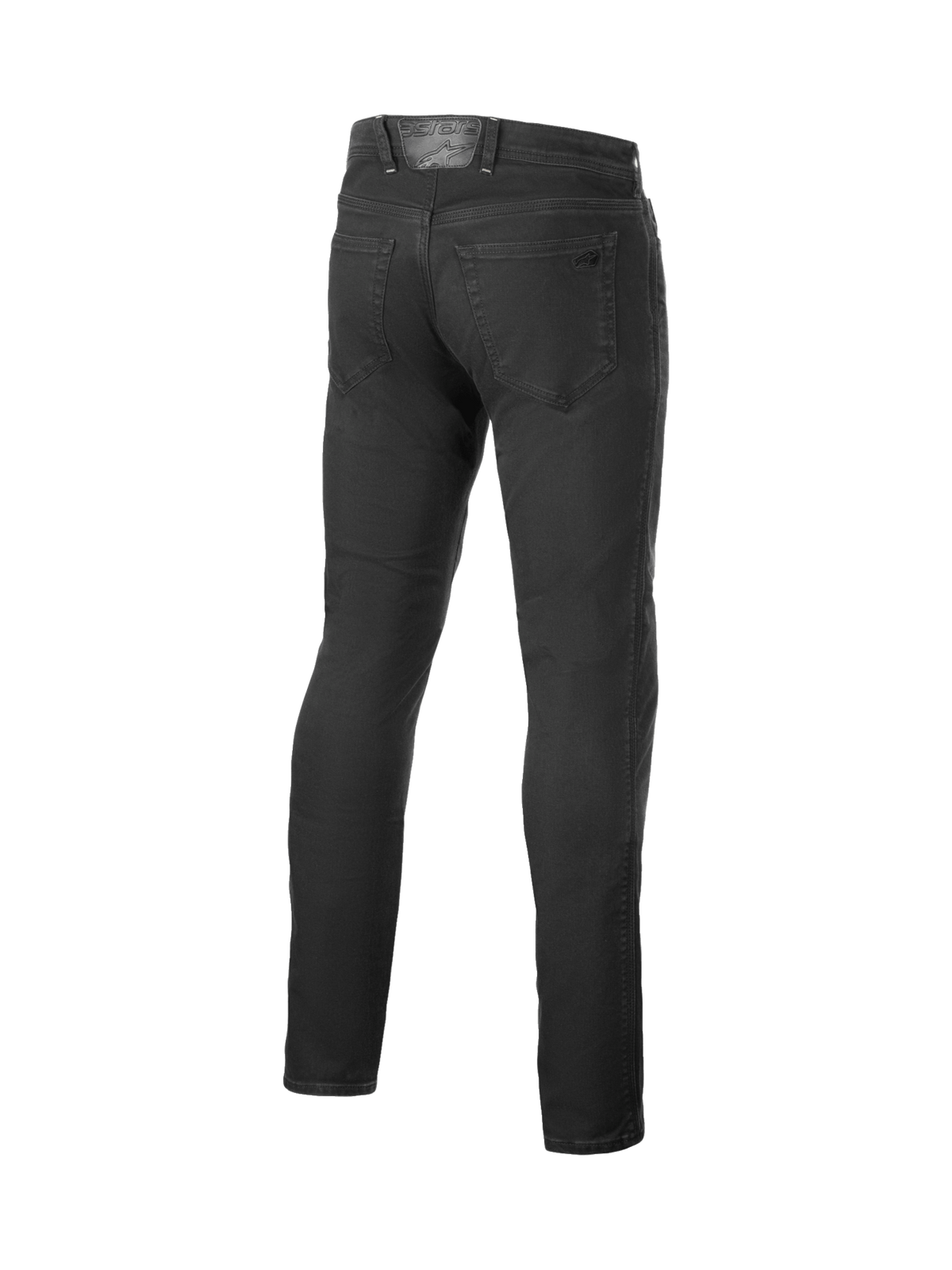 Alpinestars Calças de ganga Copper V3, calças de moto urbanas para homem, pretas, perna reta, vista traseira.