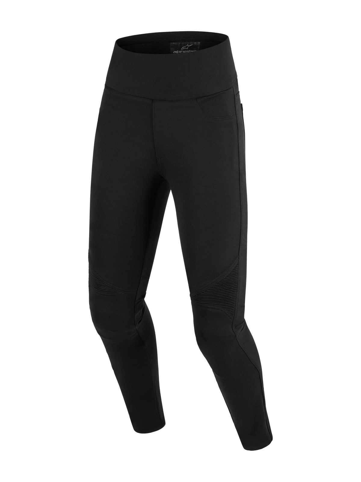 Alpinestars Stella Flex-Ast Leggings, leggings de motociclismo para mulher, pretas, com design de cintura alta e painéis de acordeão canelados nos joelhos, construção têxtil de corte justo para condução urbana em estrada