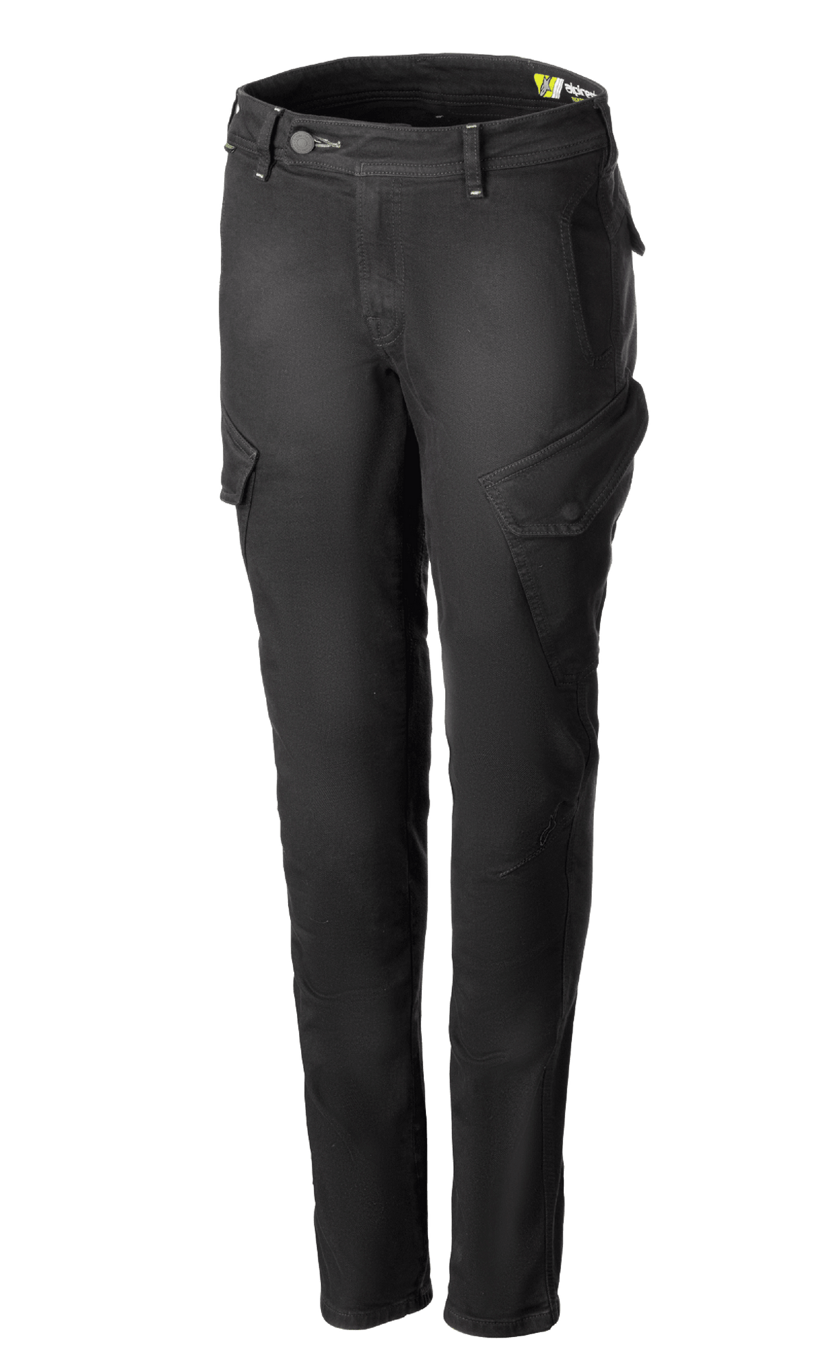 Alpinestars Caliber Women's Tech Riding Denim, calças cargo de motociclismo para mulher, cinza antracite, corte slim com bolsos laterais angulados, fecho de botão e correr, denim Cordura elástico, equipamento de proteção urbano