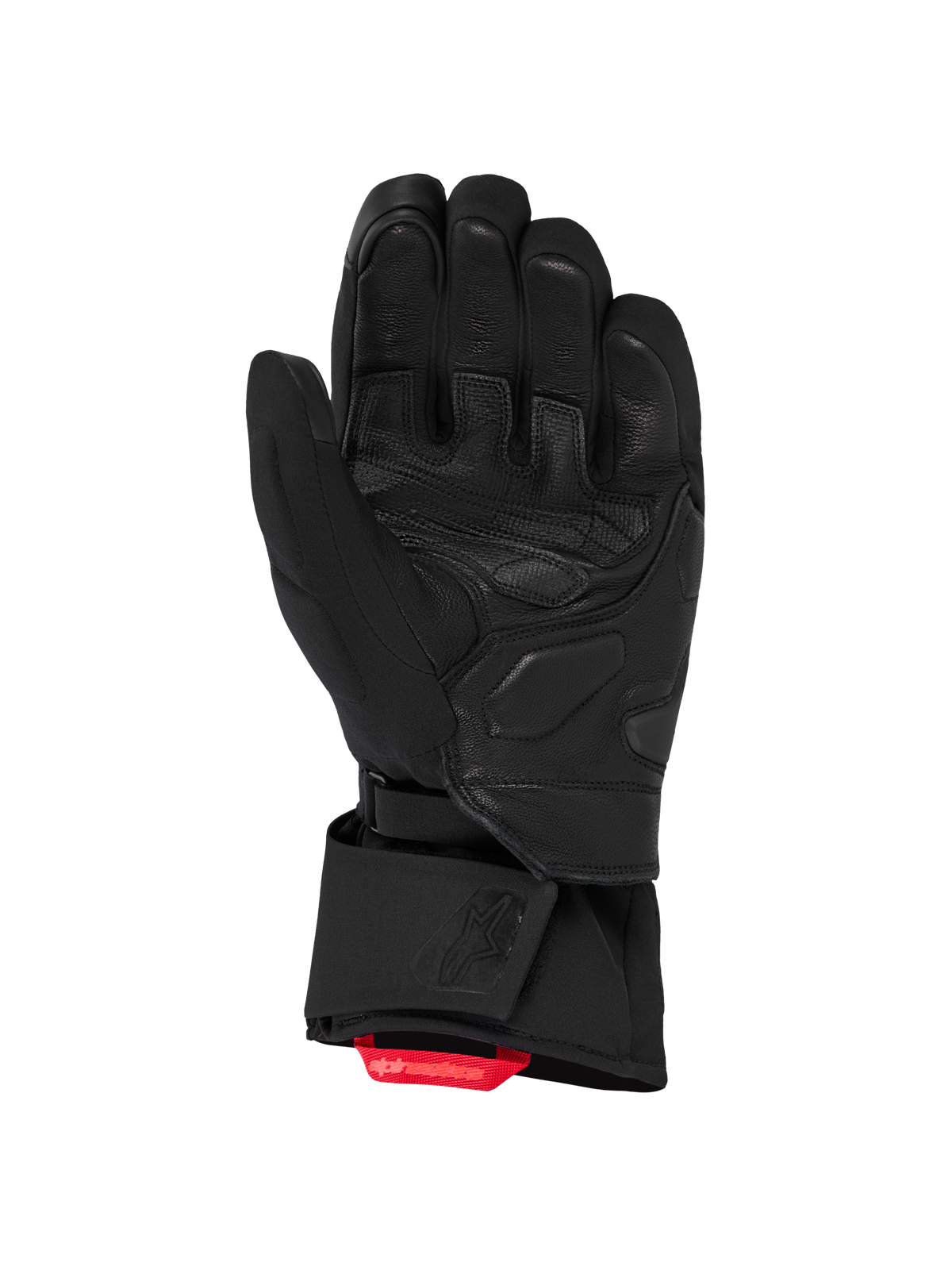 Alpinestars Wt 5 Drystar Insulated Gloves, luvas de moto de inverno, pretas com puxador vermelho, membrana impermeável Drystar e palma em couro