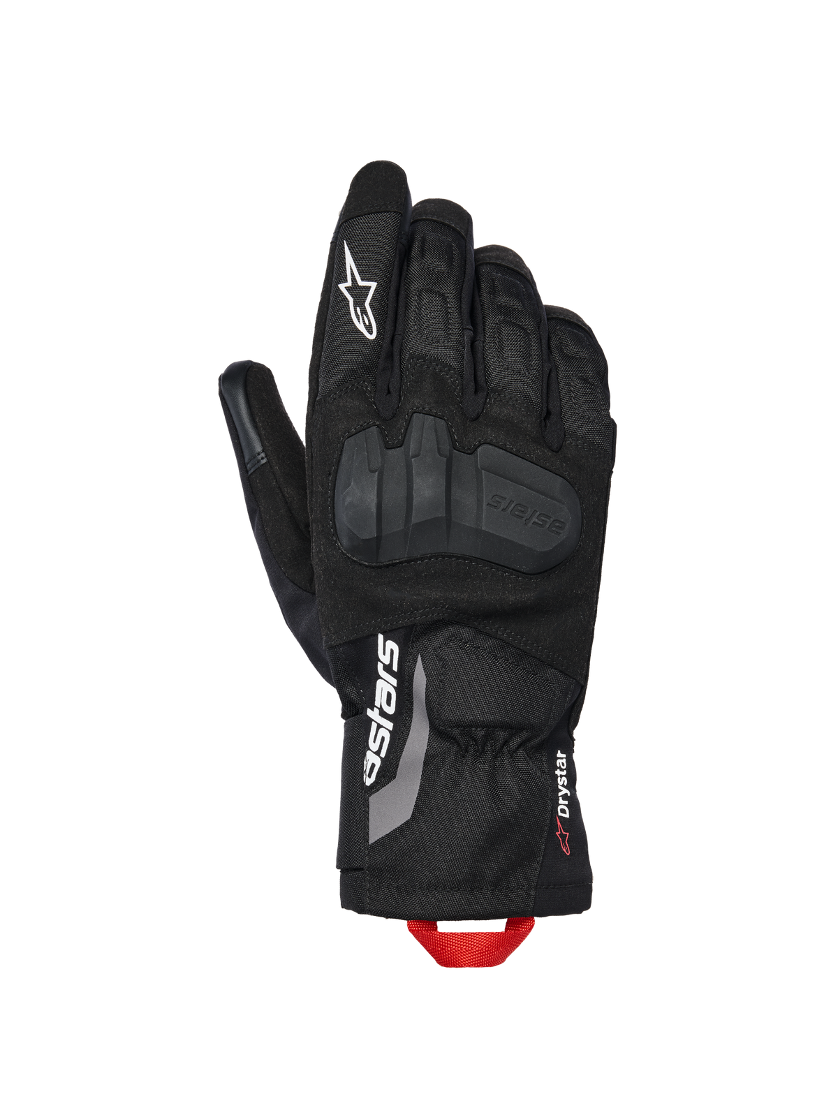 Luvas Alpinestars XT-3 Drystar® Insulated, luvas de aventura para motociclismo, pretas com logótipo branco e alça vermelha, com proteção integrada nas articulações, construção em têxtil e camurça, punho de comprimento médio