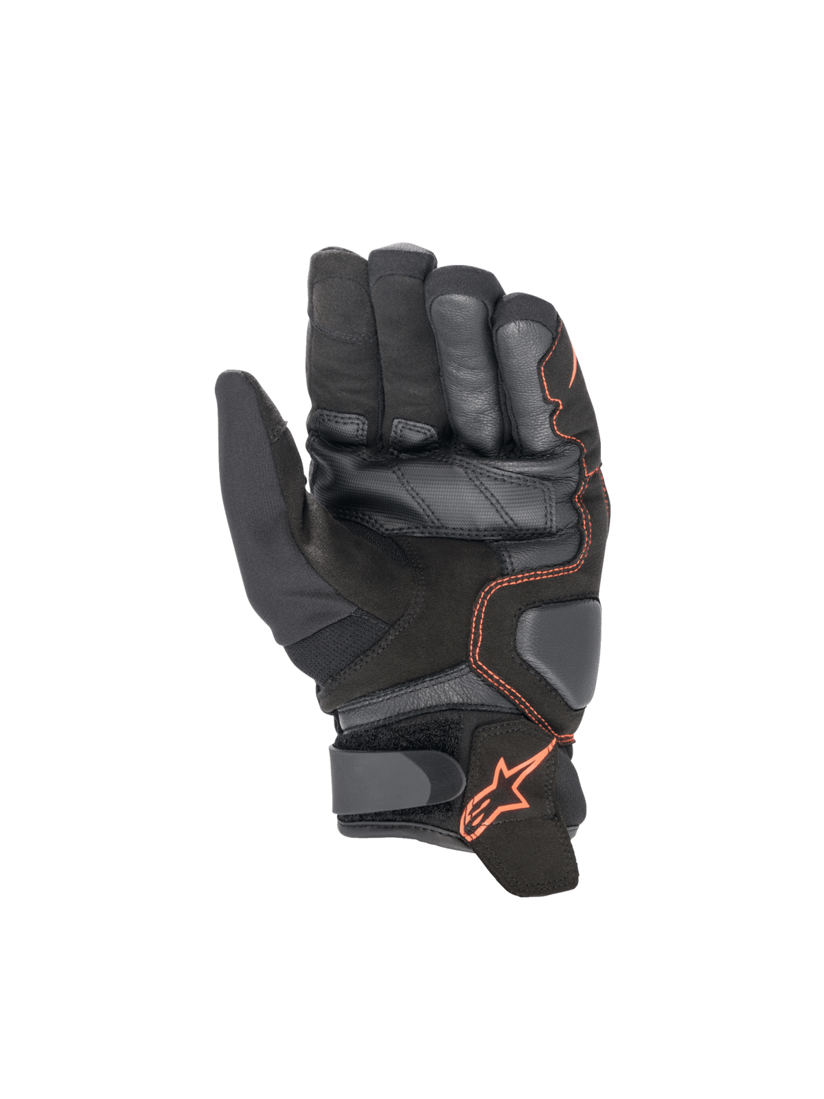 Alpinestars luvas SMX-1 Drystar®, luvas de moto impermeáveis para estrada, para homem, pretas e vermelho fluo, construção em pele com palma reforçada e zonas acolchoadas