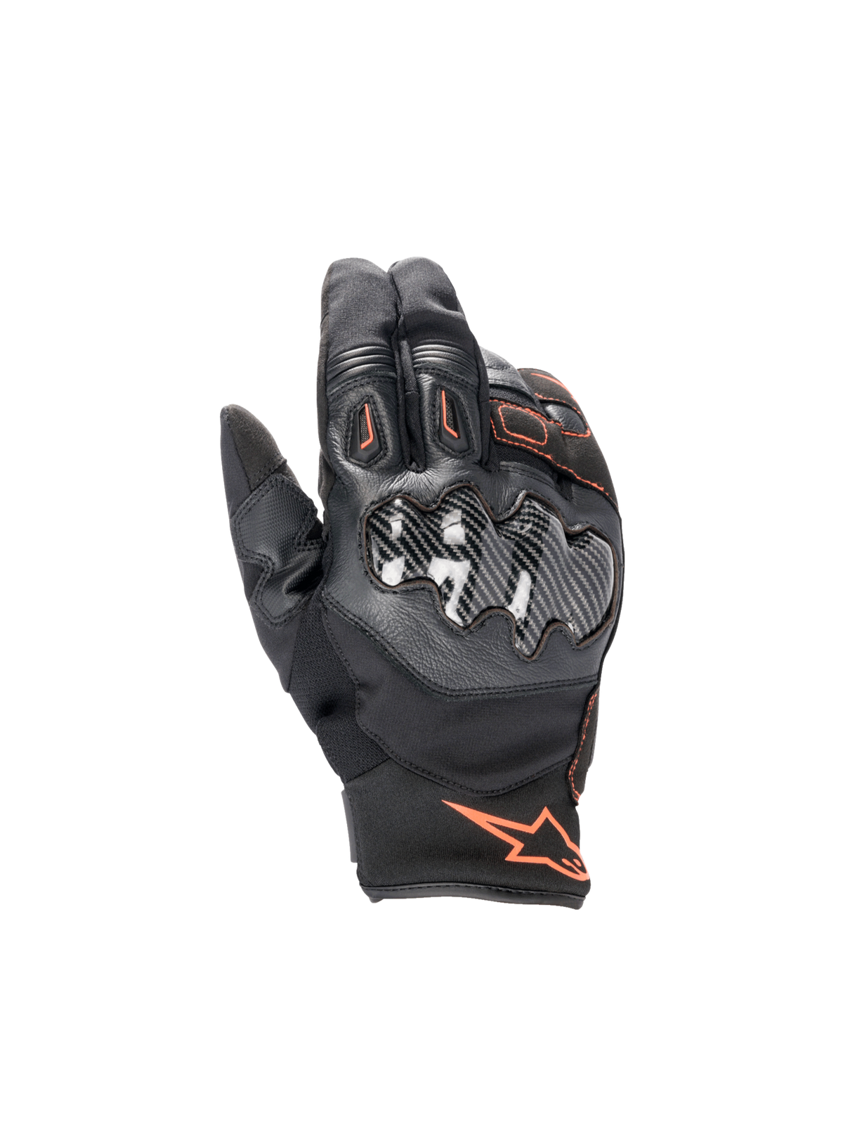 Alpinestars SMX-1 Drystar®, luvas de moto pretas e vermelho fluo, protetor de articulação em carbono e membrana impermeável