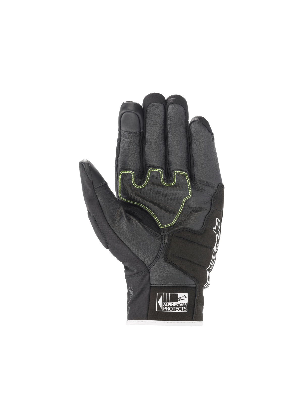 Alpinestars Luvas SMX Z Drystar®, luvas de moto racing pretas e impermeáveis, palma em pele de cabra com detalhes fluo.