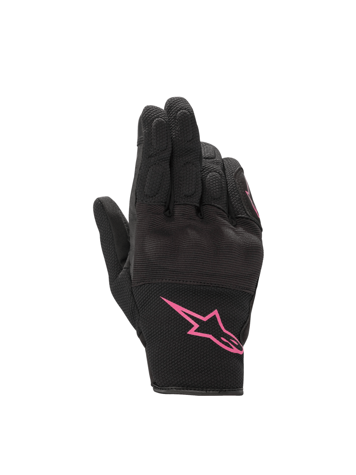 Alpinestars Stella S-Max Drystar, luvas de moto para mulher, pretas e rosa fúcsia, impermeáveis e com proteção.
