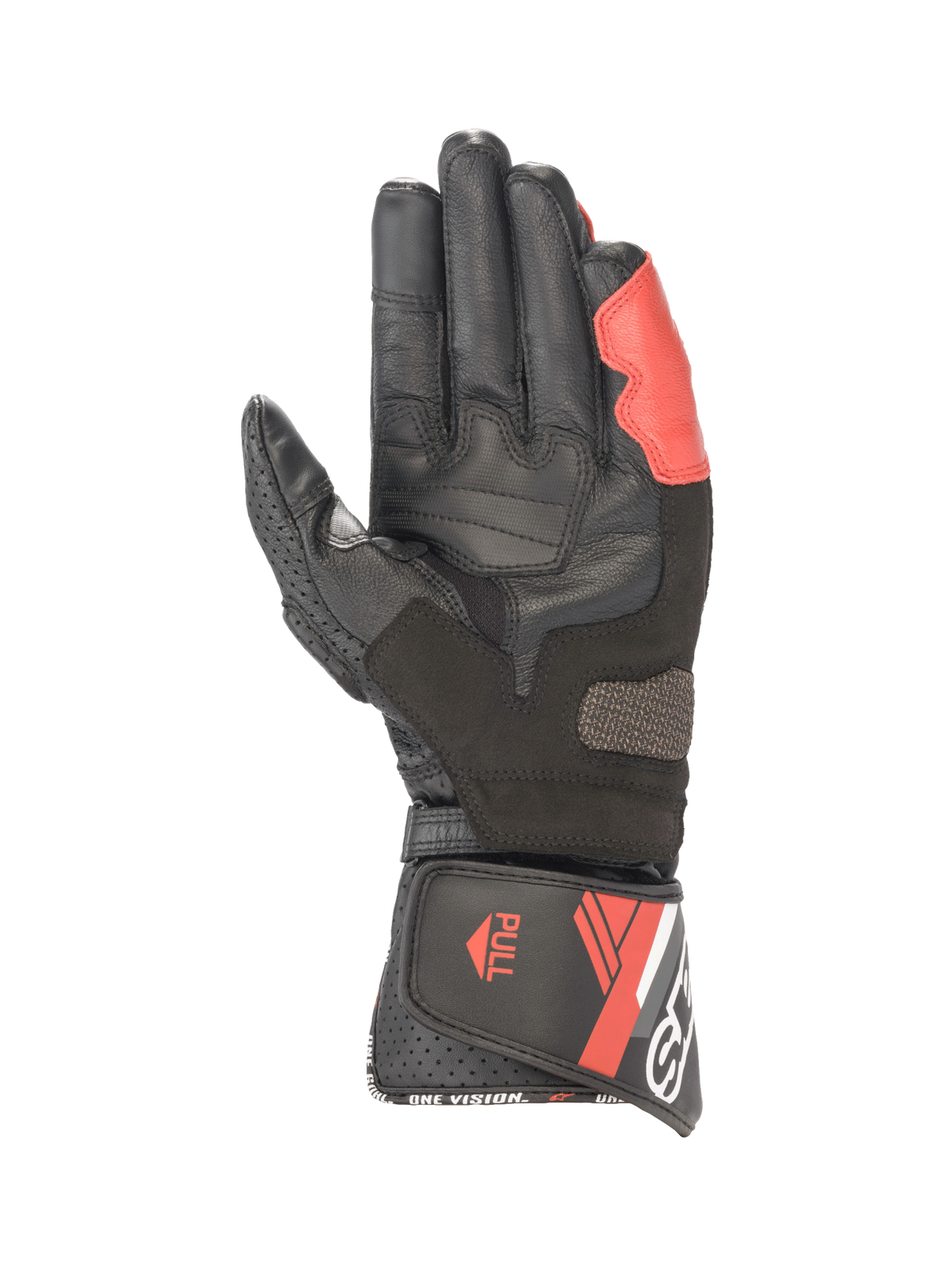 Alpinestars SP-8 V3, luvas de moto para corrida, homem, pretas e vermelho vivo, em pele com reforços na palma.