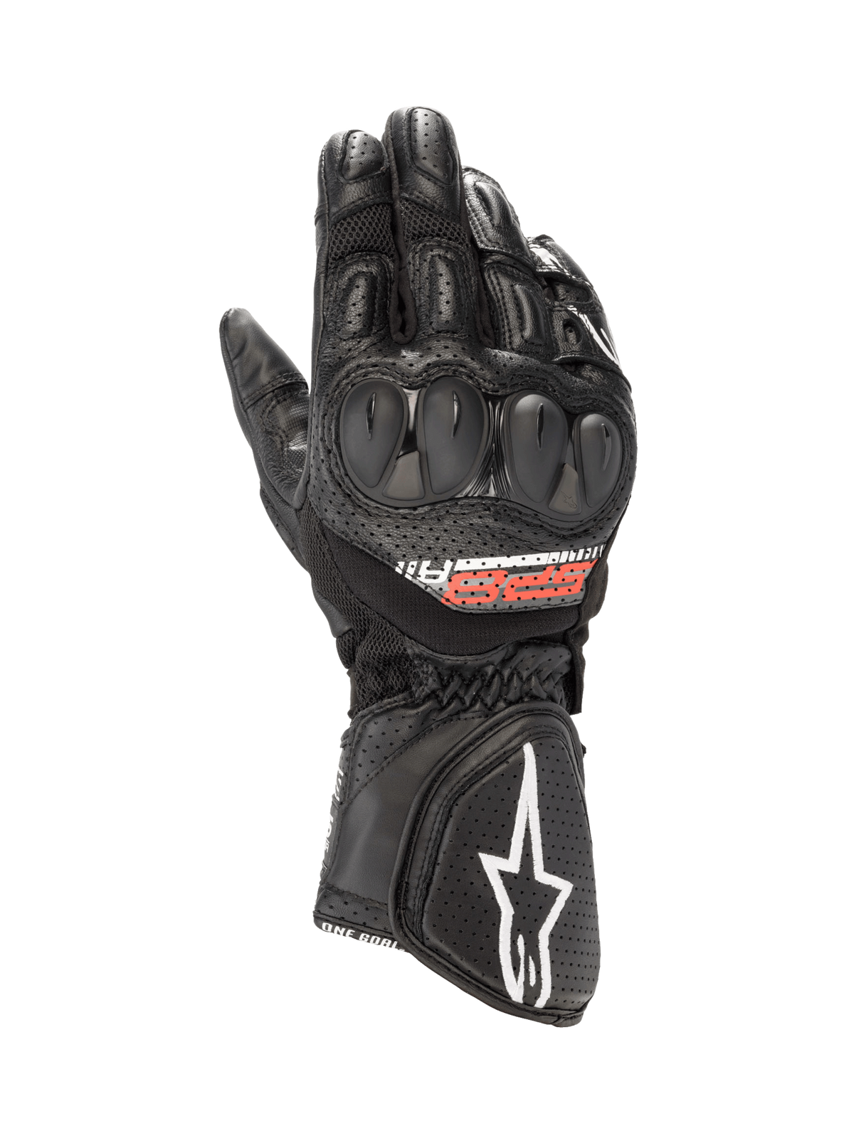 Alpinestars Luvas SP-8 V3 Air, luvas de moto para corrida, para homem, pretas, em pele perfurada e malha, com proteção de articulações de dupla densidade e logótipo Astars branco