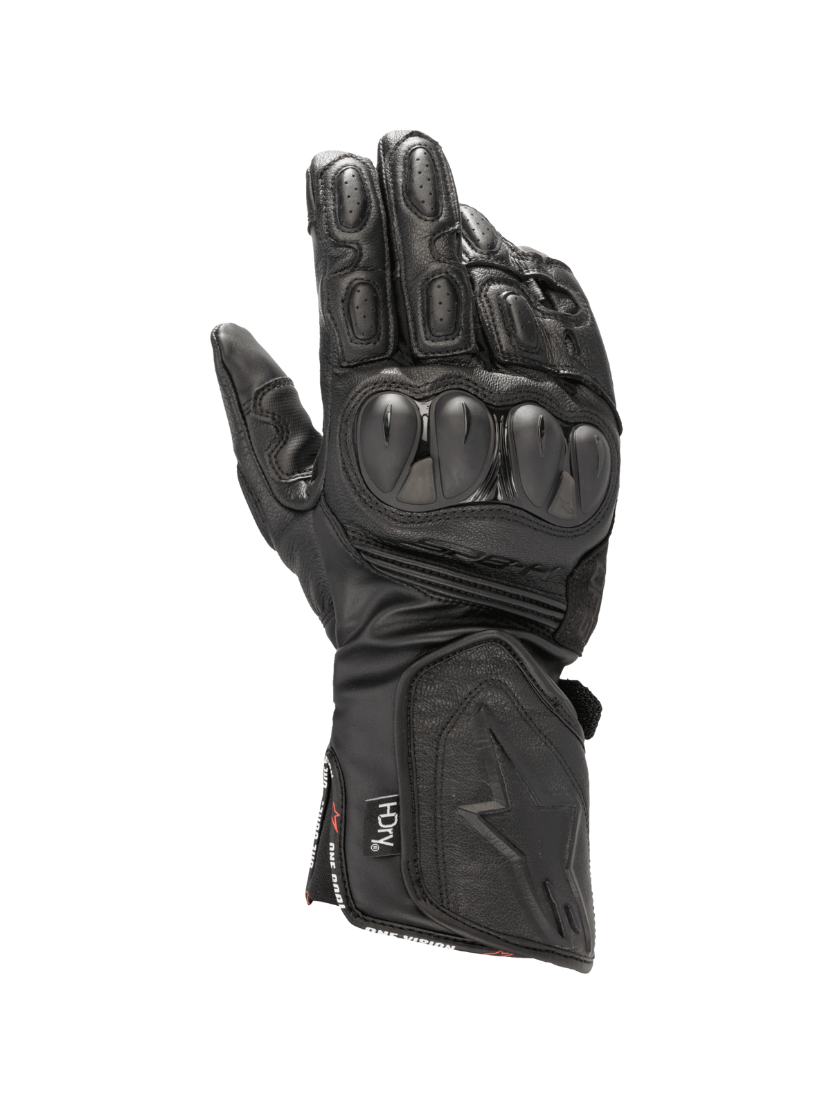 Luvas Alpinestars SP-8 HDry®, luvas de moto pretas em couro para corrida, impermeáveis com proteção de nós dos dedos.