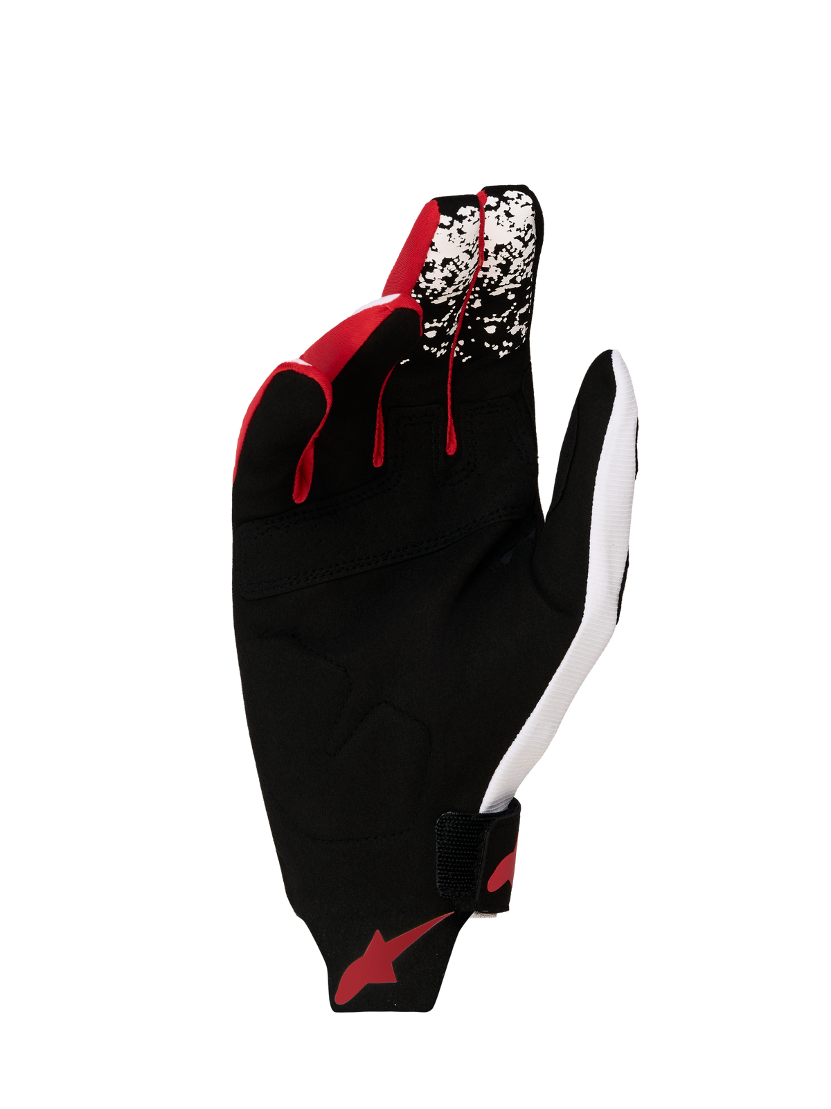 Alpinestars Techstar 2027, luvas de motocross para homem, pretas, brancas e vermelhas fluo, palma em camurça reforçada.