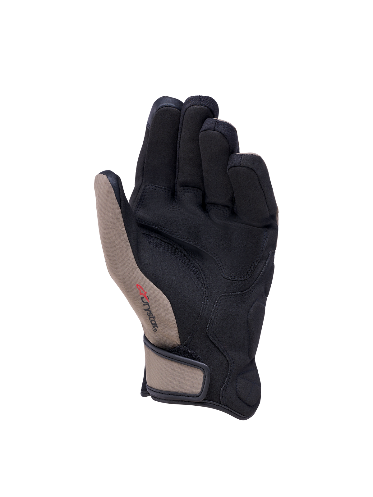 Alpinestars Ignite Drystar Insulated Gloves, luvas de moto impermeáveis, vista da palma e dos dedos, castanho-acinzentado e preto, construção em tecido com palma em camurça sintética