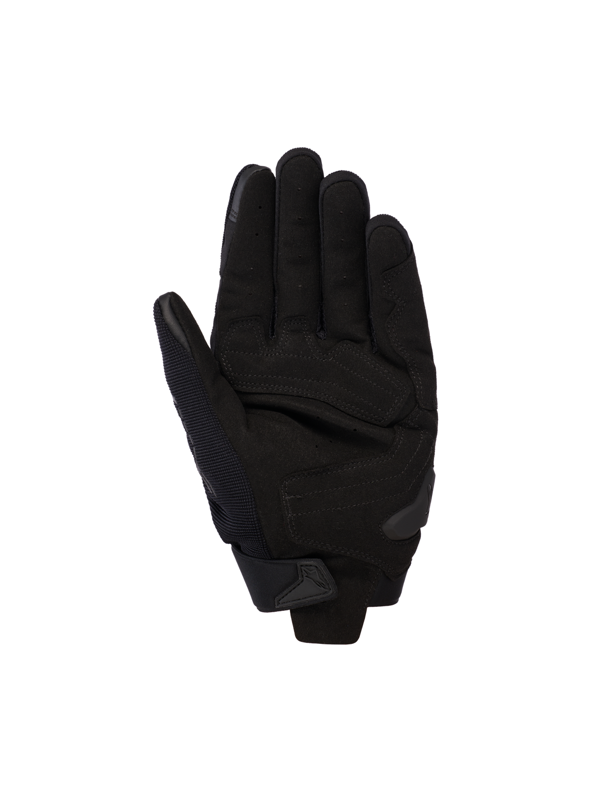 Luvas Alpinestars SP X 5 Air, pretas, vista da palma com couro perfurado para ventilação, reforços na palma e um slider em TPR, concebidas para condução desportiva e de estrada