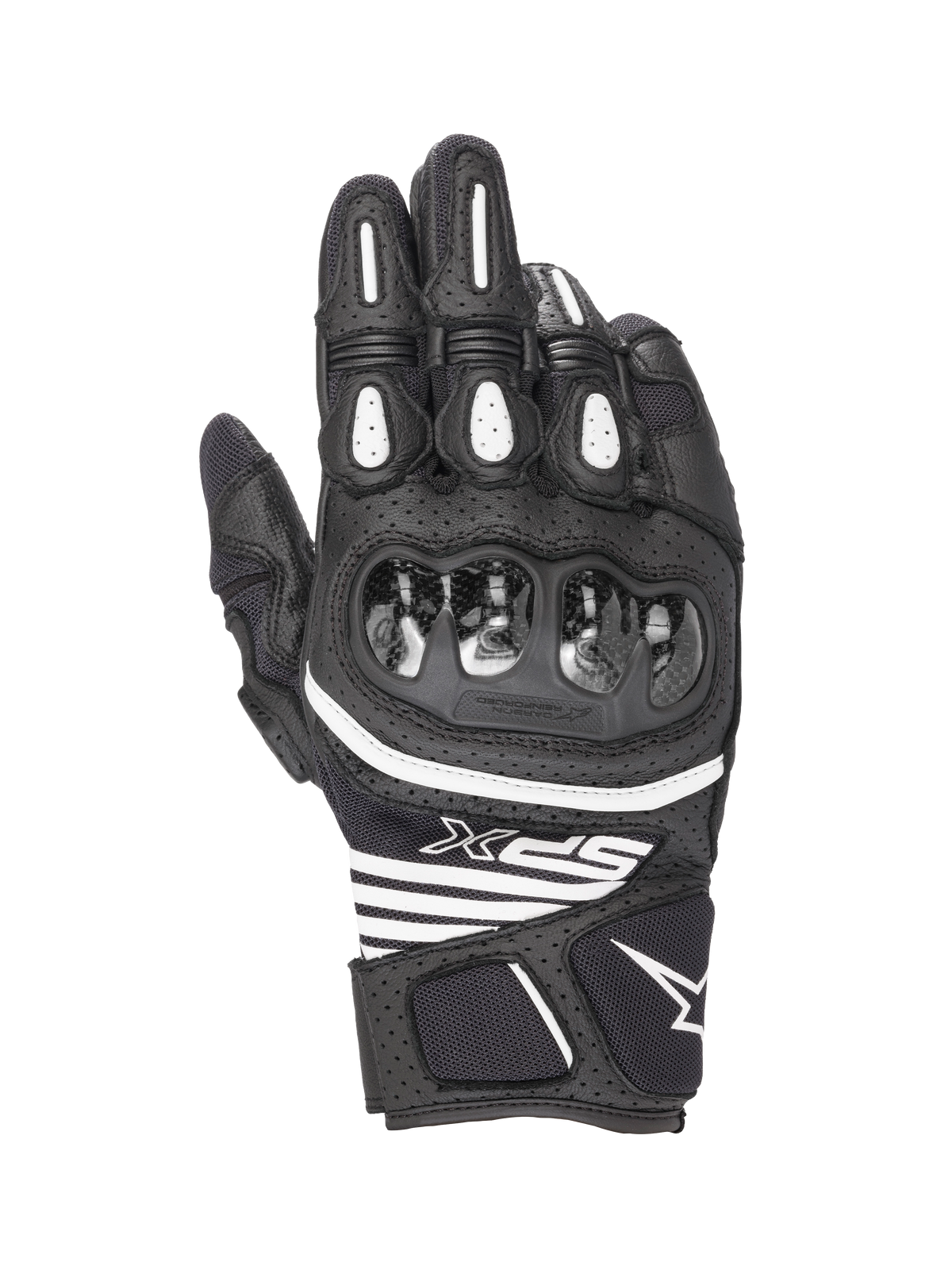 Alpinestars SPX AC V2, luvas de moto de verão curtas, pretas e brancas, certificadas CE, construção em couro e malha com proteção rígida de carbono nos nós dos dedos