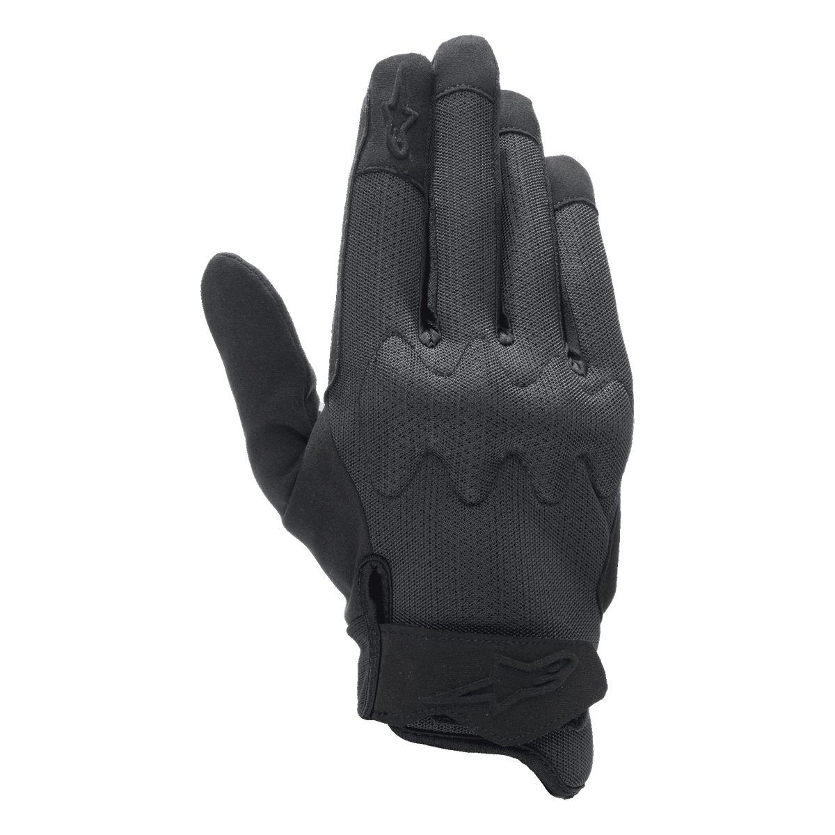 Luvas Alpinestars Stated Air, luvas de motociclismo, pretas, com dorso em airprene de malha respirável, proteção de articulações Nucleon integrada e estilo urbano de perfil baixo com o logótipo Alpinestars na tira do pulso