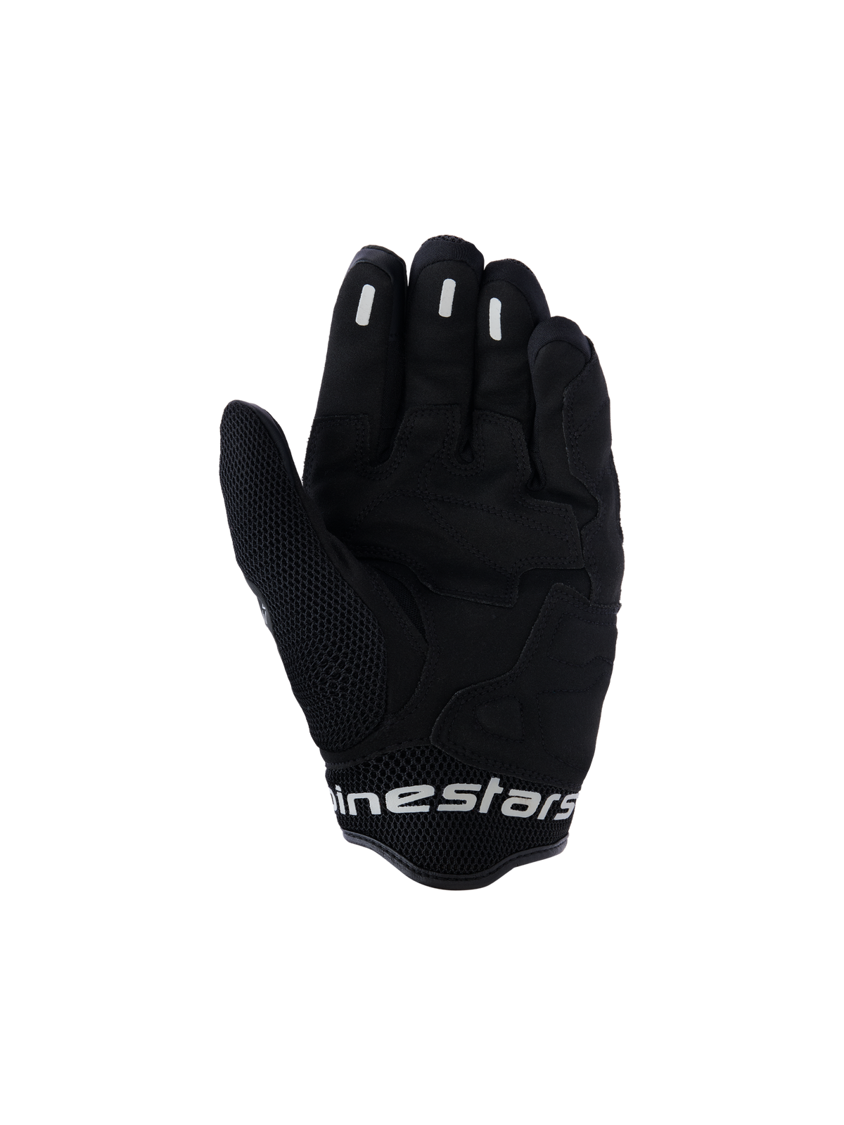 Luvas Alpinestars Mogress Airflow, luvas urbanas de motociclismo, Anthracite Black, vista da palma com reforços sintéticos e zonas de malha 3D, inserções de aderência em silicone nos dedos, punho curto com logótipo branco