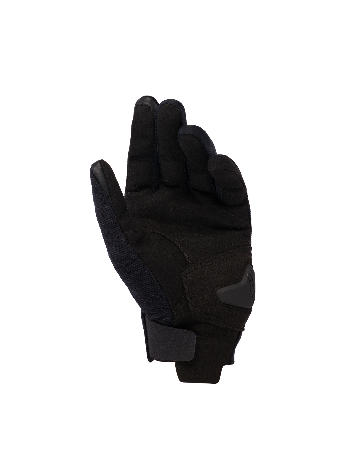 Alpinestars Reef Women's V2 Gloves, vista da palma, preto Hawaiian Ocean, luvas de motociclismo femininas de punho curto, palma em camurça sintética, pontas dos dedos compatíveis com ecrã tátil, fecho de pulso ajustável com gancho e laço