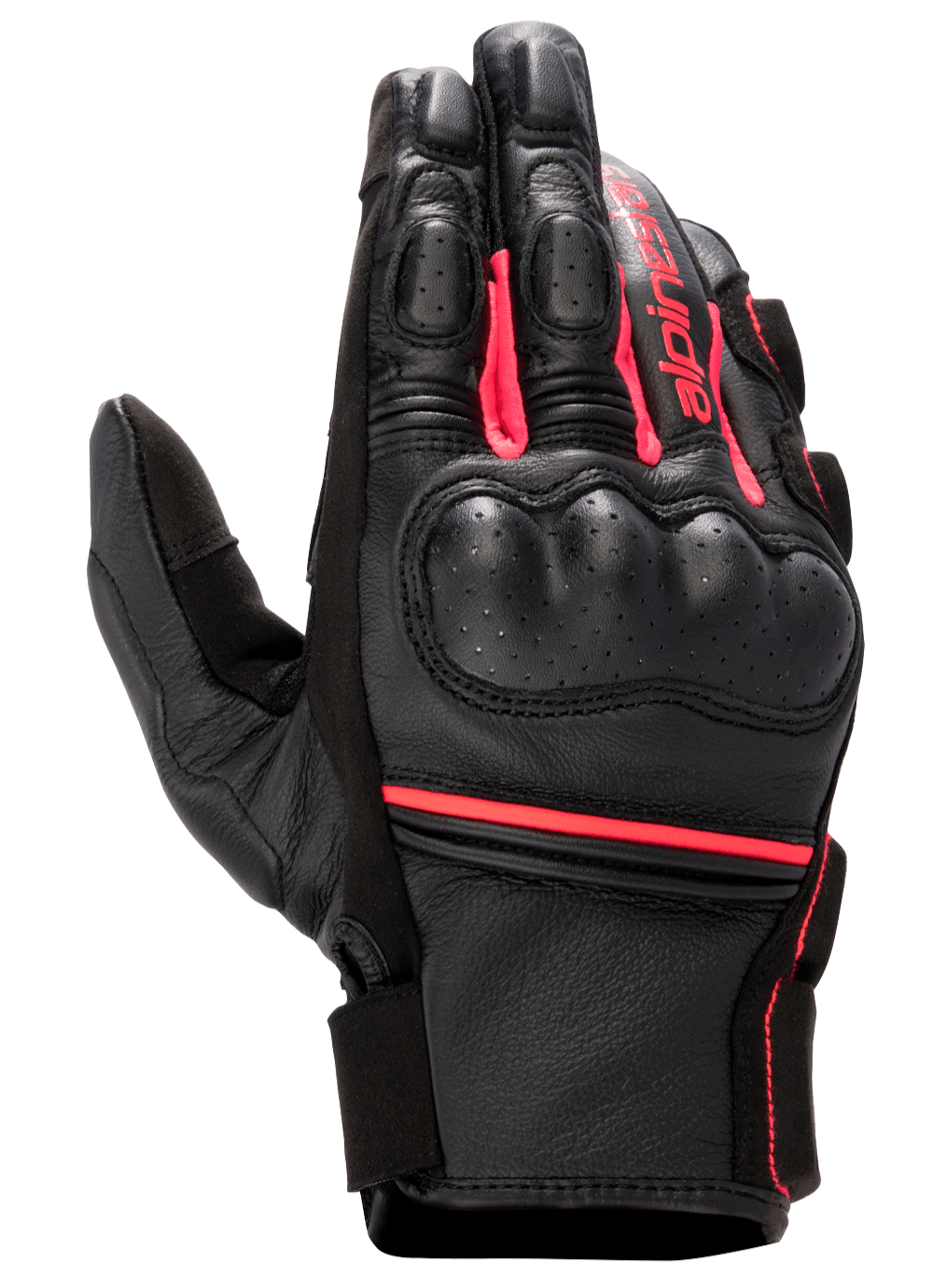 Alpinestars Stella Phenom Leather Air Glove, luvas de motociclismo para mulher, pretas e rosa Diva Pink, proteção rígida nos nós dos dedos, construção em couro perfurado, punho curto com a marca Alpinestars, equipamento de condução desportiva de alto desempenho