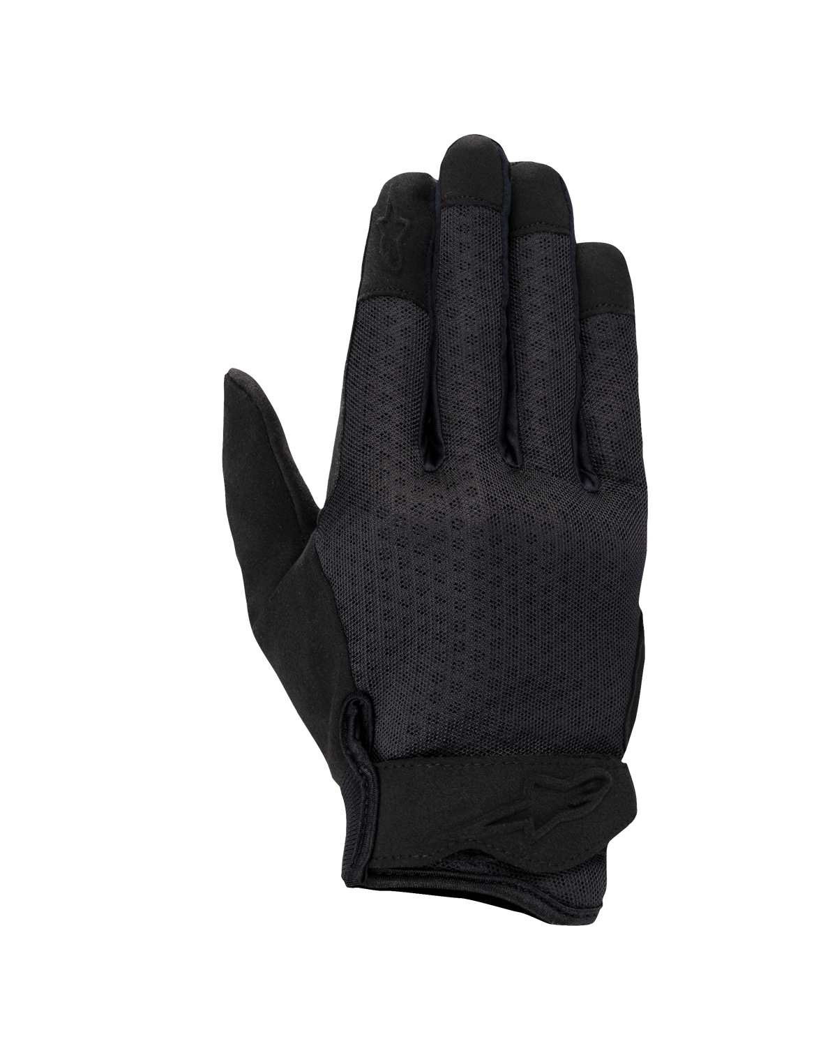 Luvas Alpinestars Stated Air para Mulher, luvas de motociclismo, pretas, com dorso em malha ventilada, fecho de pulso ergonómico com logótipo em relevo e pontas dos dedos reforçadas, design urbano simplificado