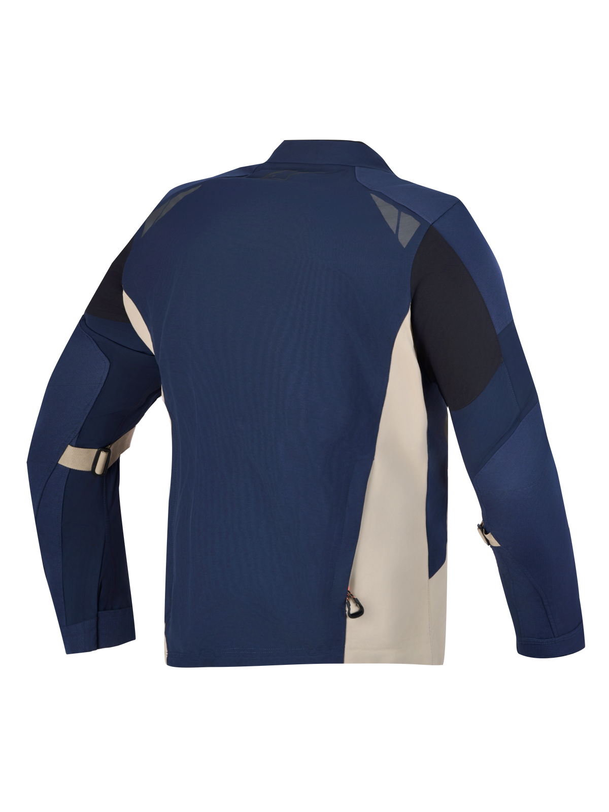 Alpinestars Arenis GORE-TEX, casaco de moto para touring, azul-escuro e alumínio, vista traseira mostrando tecido elástico e detalhes refletores