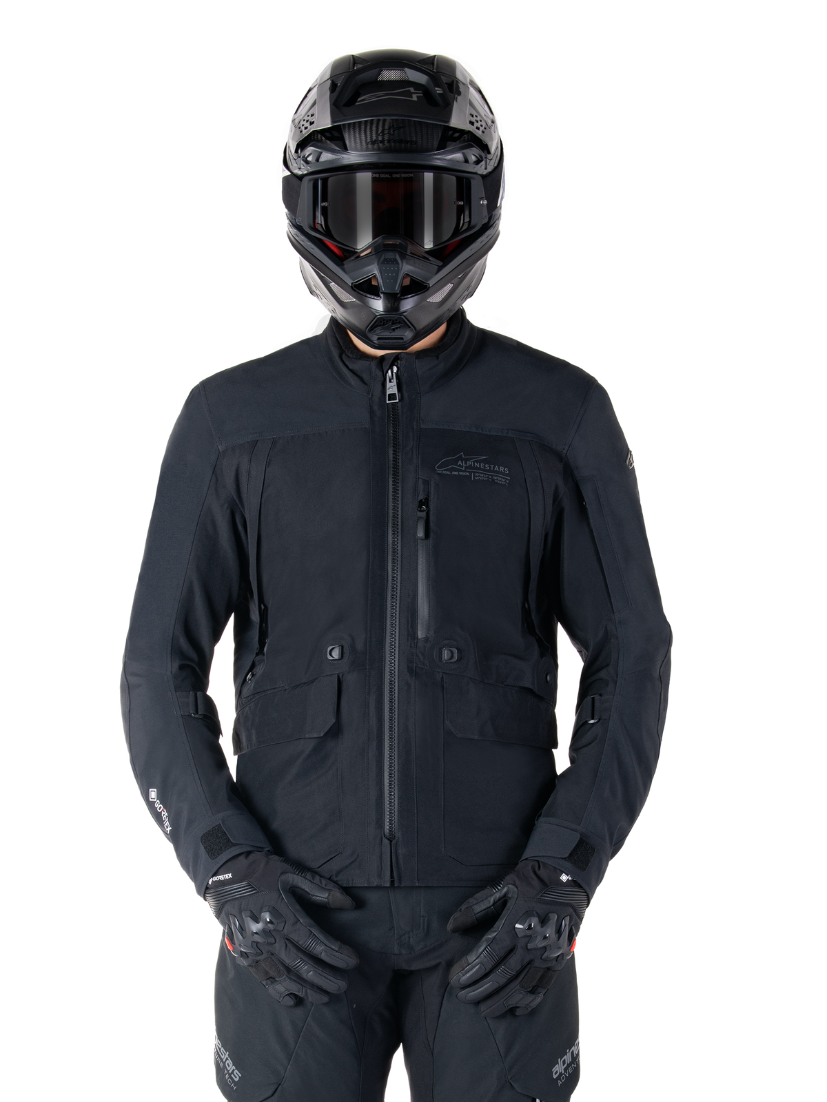 Casaco Alpinestars St-7 Prime GORE-TEX, casaco de motociclismo para turismo preto, impermeável e respirável, fecho frontal, vários bolsos, usado com capacete e luvas a condizer, proteção premium para condução em todas as condições meteorológicas