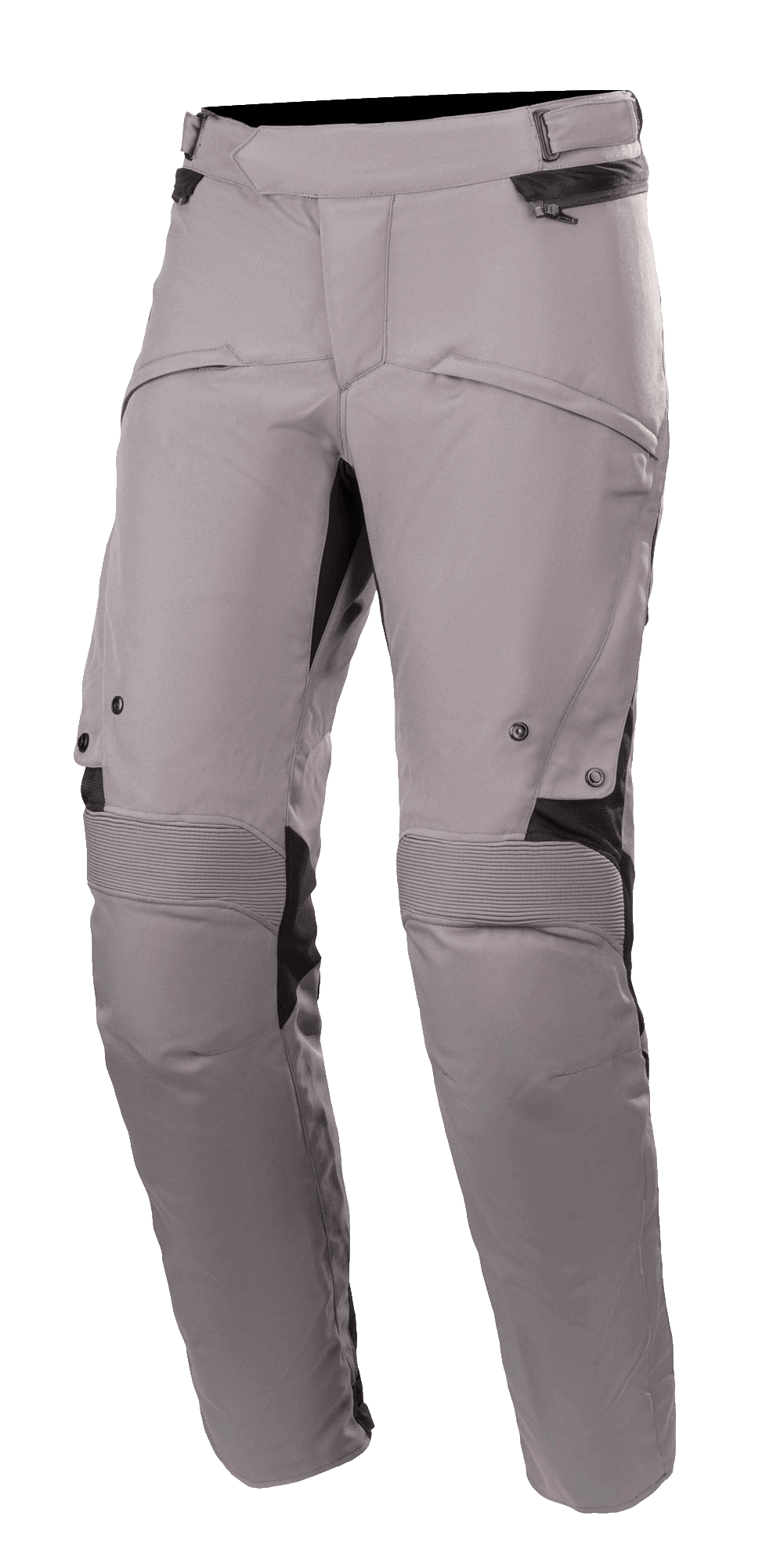 Alpinestars Road Pro GORE-TEX Pants, calças de motociclismo para turismo, cinzento escuro e preto, com painéis elásticos em acordeão nos joelhos, tiras de ajuste na cintura, aberturas de ventilação e bolsos com fecho, construção em tecido técnico durável