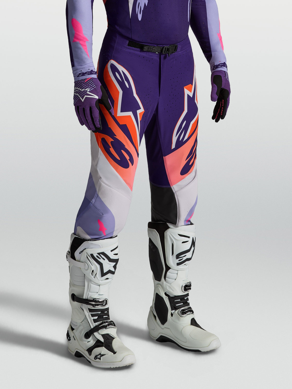 Alpinestars Supertech Dyna, calças de motocross para homem, roxas e rosa fluo, com ajuste atlético de alto desempenho