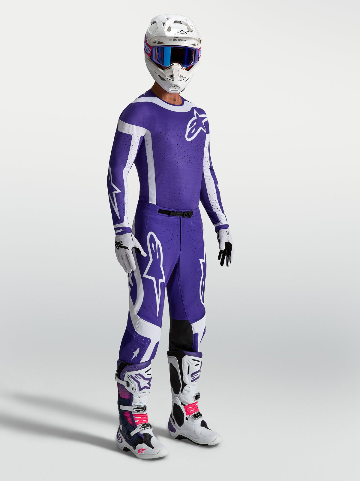 Alpinestars Supertech Vesta, calças de motocross para homem, azuis e brancas, equipamento profissional de corrida off-road.