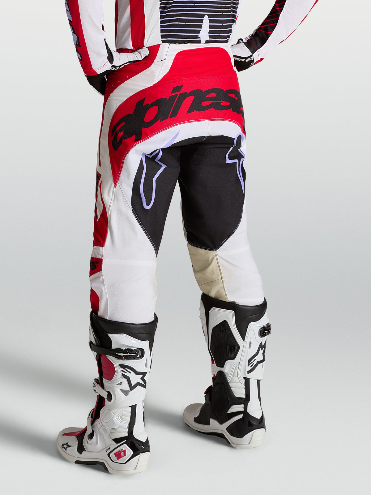 Alpinestars Techstar Maven, calças de motocross para homem, vermelhas e brancas, com assento reforçado e ajuste race atlético