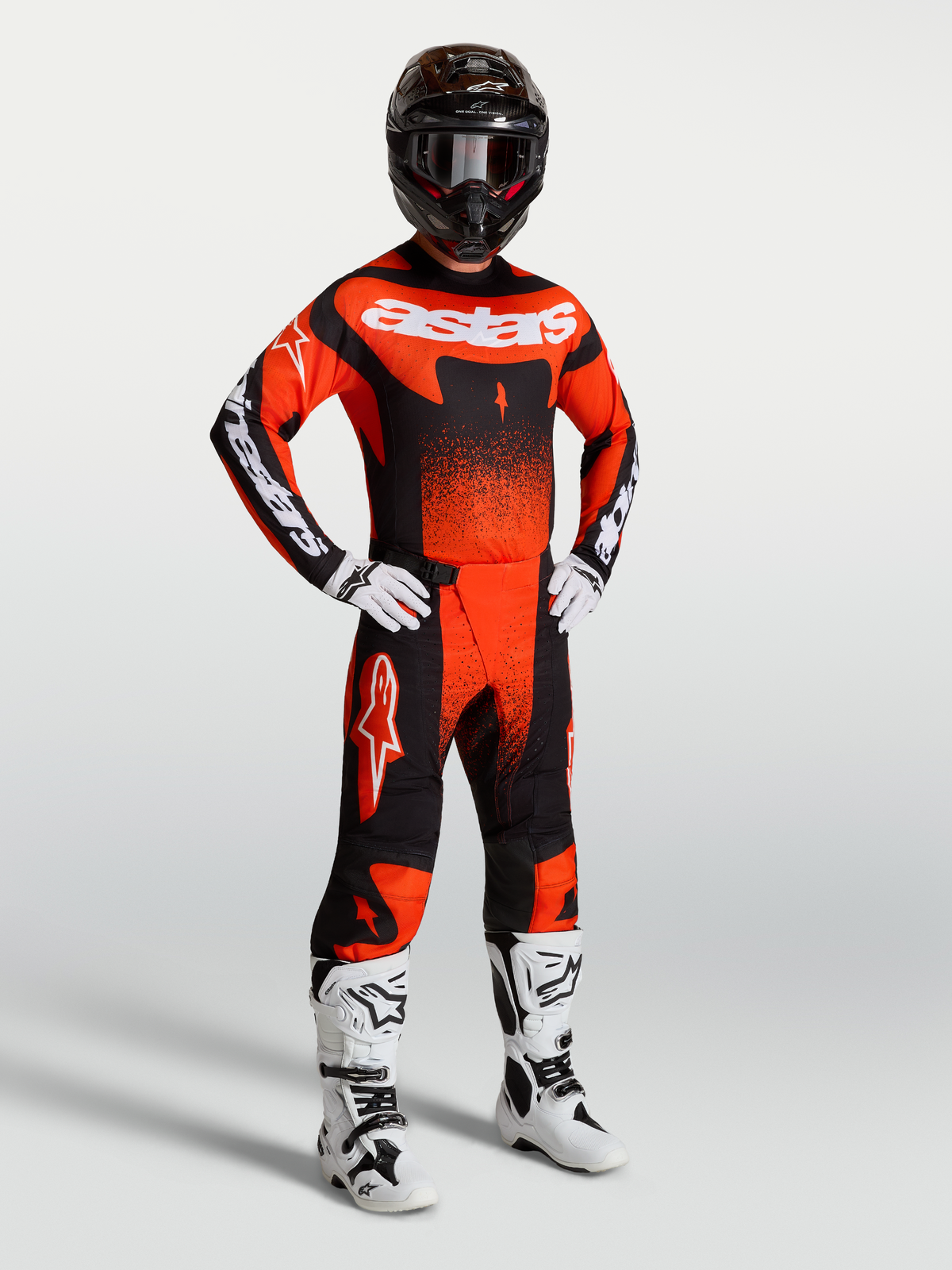 Alpinestars Techstar Swan, conjunto de motocross para homem, vermelho, preto e branco, kit de corrida de alta performance.