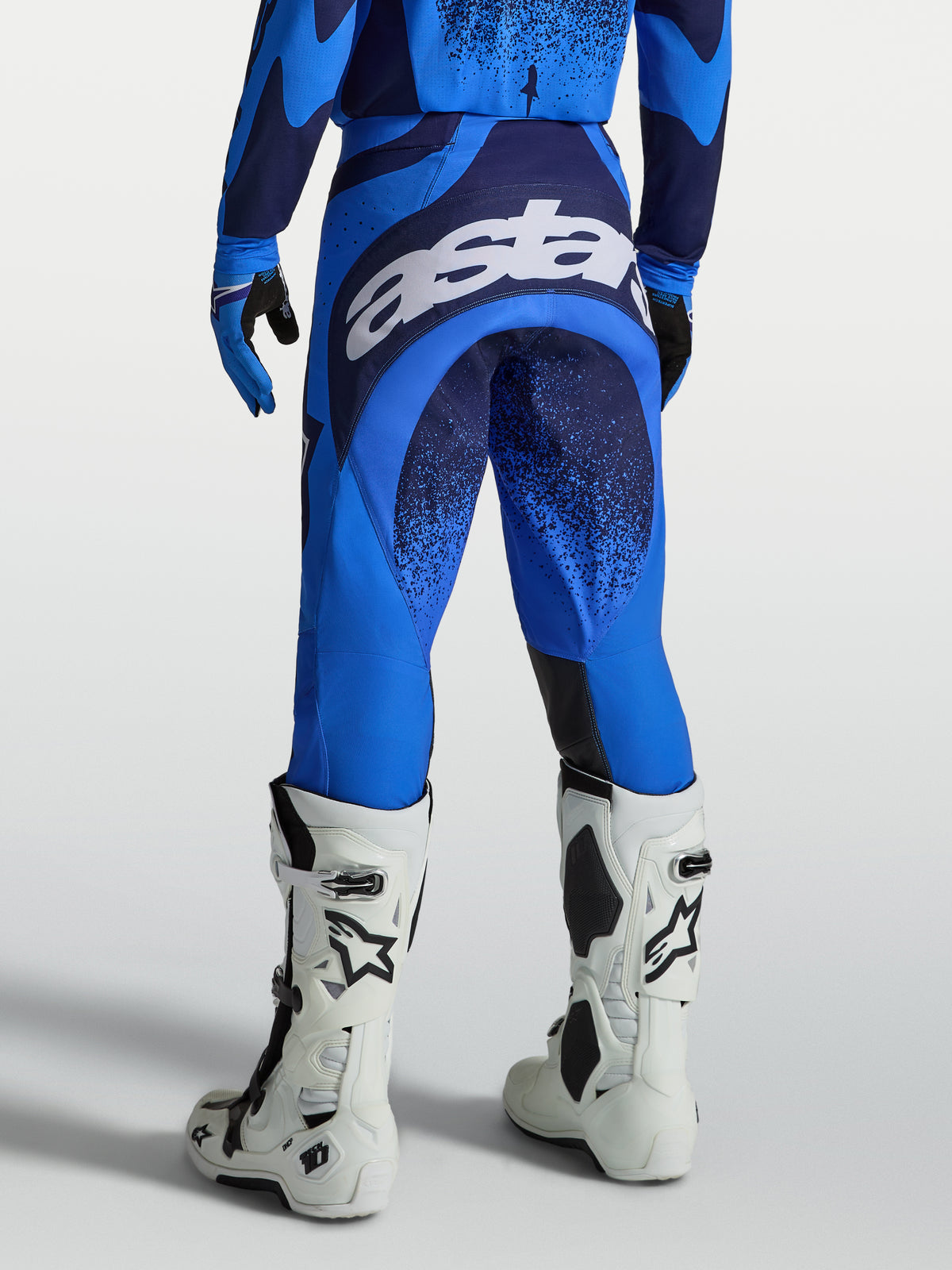 Alpinestars Calças Techstar Swan, calças de motocross para homem, azuis, com logótipo branco no assento