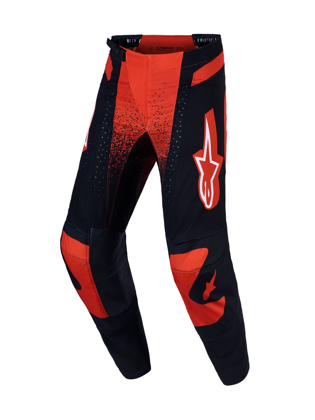 Alpinestars Techstar Swan, calças de motocross para homem, vermelhas e pretas, com chassi elástico e joelhos em couro.
