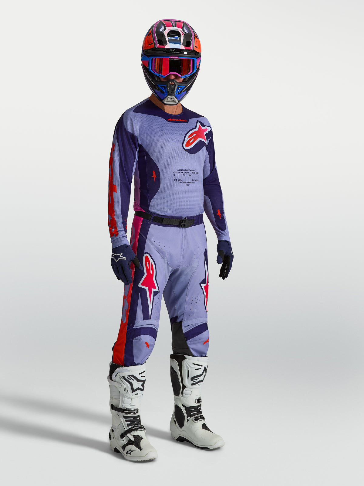 Alpinestars calças Racer Air Hunt, calças de motocross para homem em roxo e rosa, design ventilado para todo-o-terreno