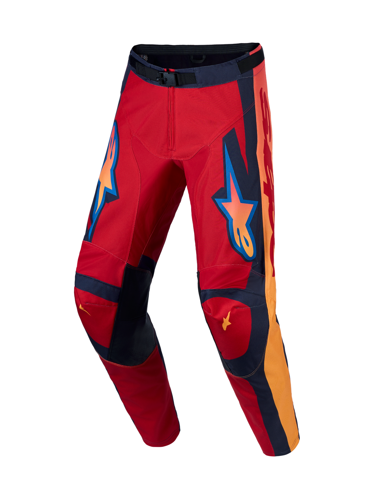 Alpinestars calças Racer Hunt, calças de motocross para homem, vermelhas e coral, com pernas pré-curvadas para off-road.