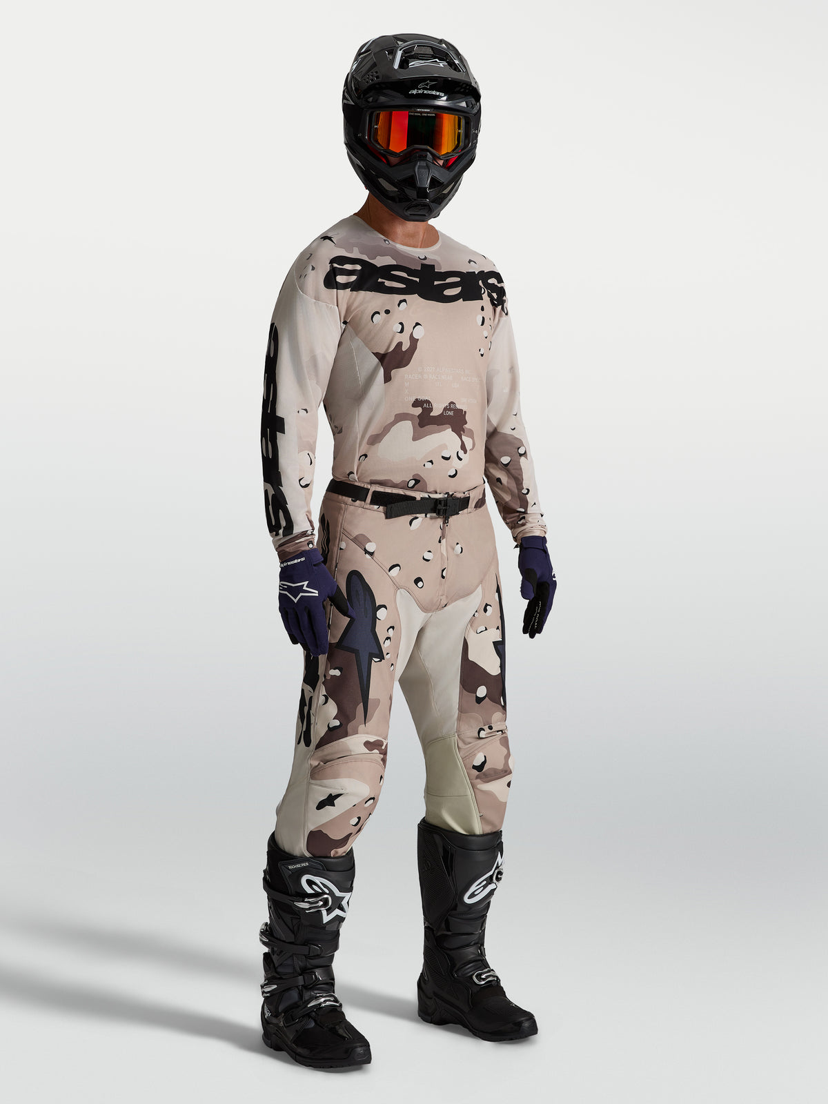Alpinestars Calças Racer Lone, calças de motocross para homem em camuflado deserto e preto, polifibra durável para todo-o-terreno.