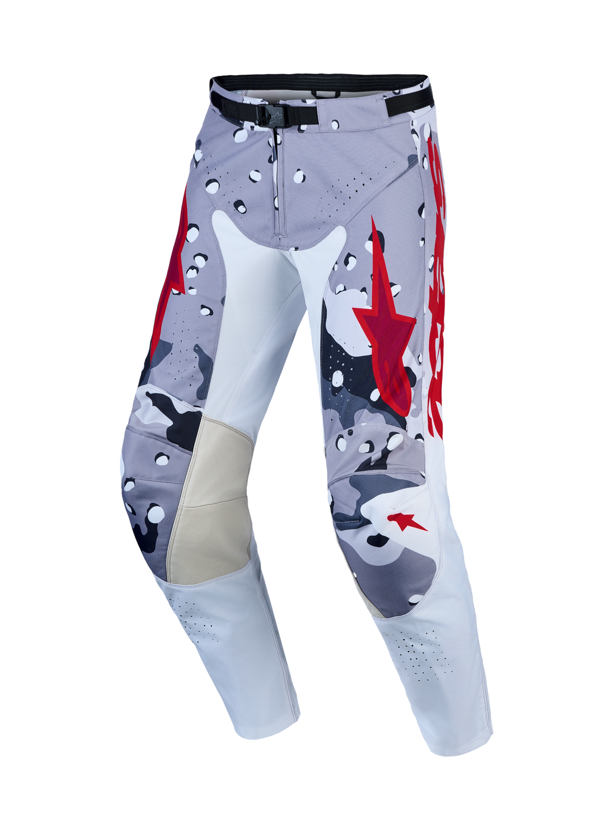 Alpinestars Racer Air Lone Pants, gray and red motocross gear with ventilated construction and ergonomic pre-curved fit.